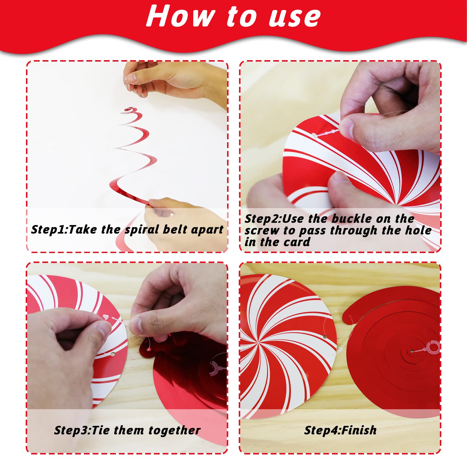 72 PCS Christmas Hanging Swirls Candy Garland Decorations - Red Holiday Candy Cutouts for Xmas Tree, Party, School, Home Decor (Perfect for Christmas Parties, Classroom Activities & Festive Home Decor)