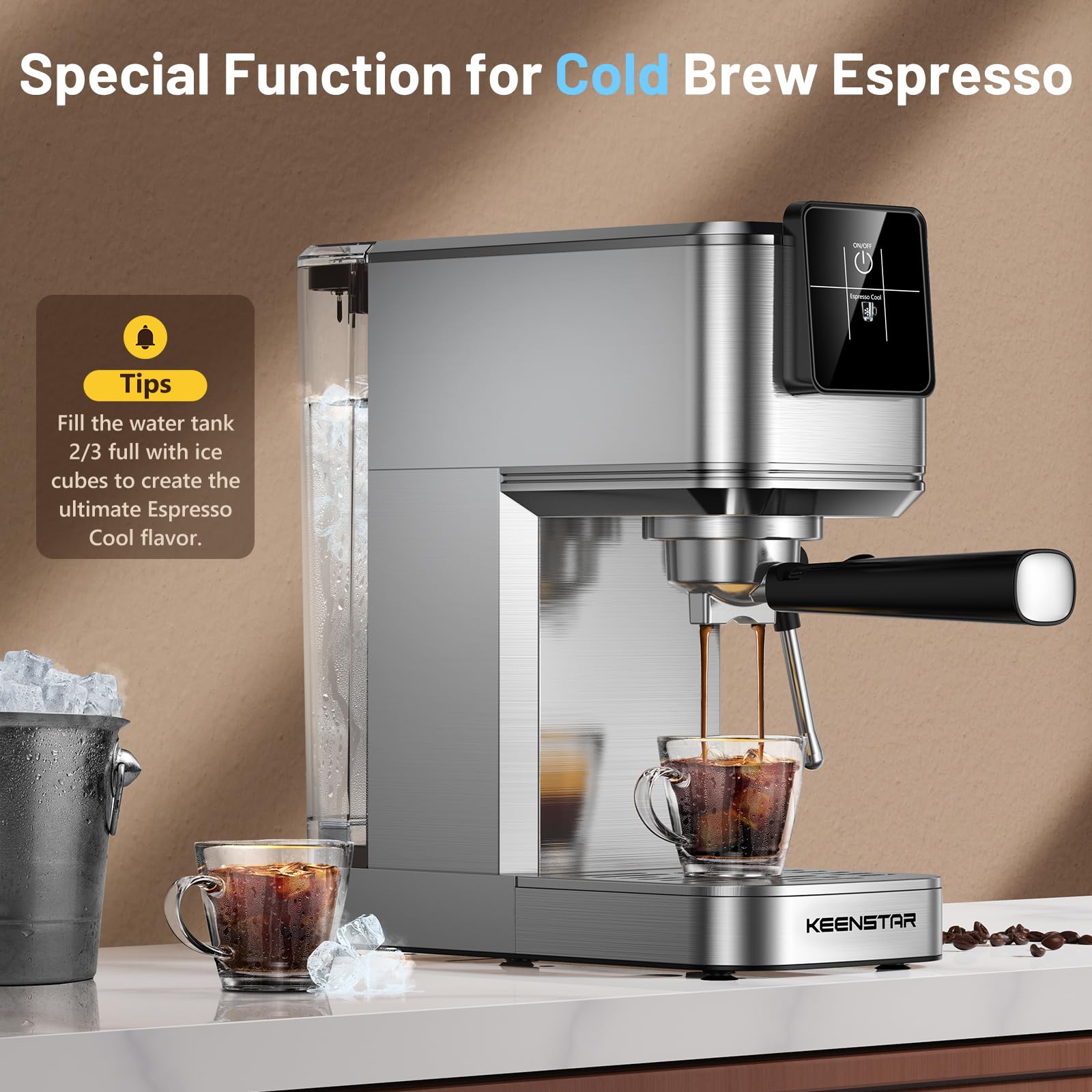 20Bar Espresso Coffee Machine with Rapid Cold Brew & Steam Wand - Touch Screen, 37oz Water Tank - Perfect for Latte, Cappuccino & Iced Coffee - Ideal Gift for Coffee Lovers (Home, Office, Cafe Use)