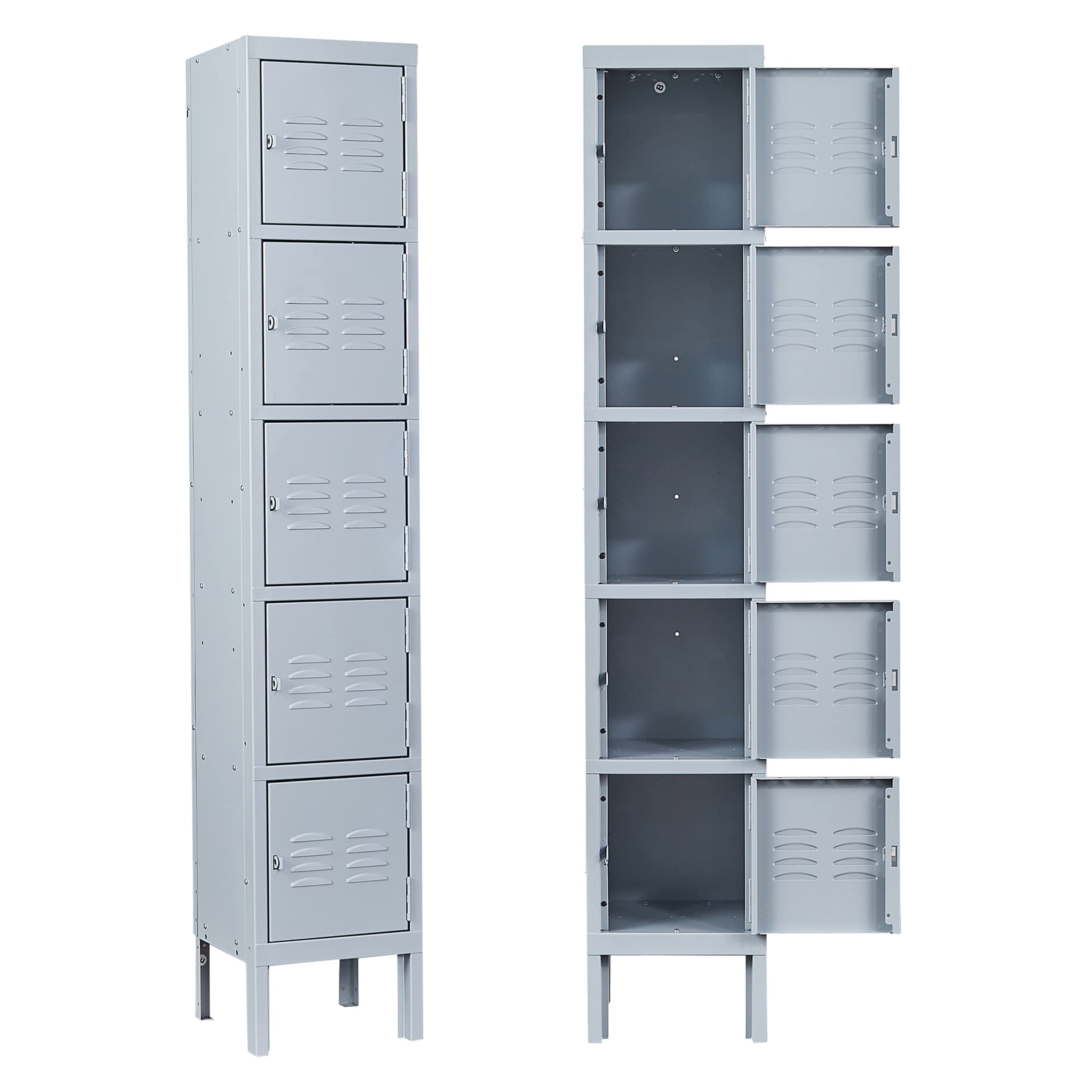 SESESOL 5-Door Metal Locker - Heavy Duty Steel Storage Cabinet for School, Office, Gym, Home & Shop - Secure Employee Lockers with Durable Gray Finish - Perfect for Locker Rooms, Storage Areas & Workspaces