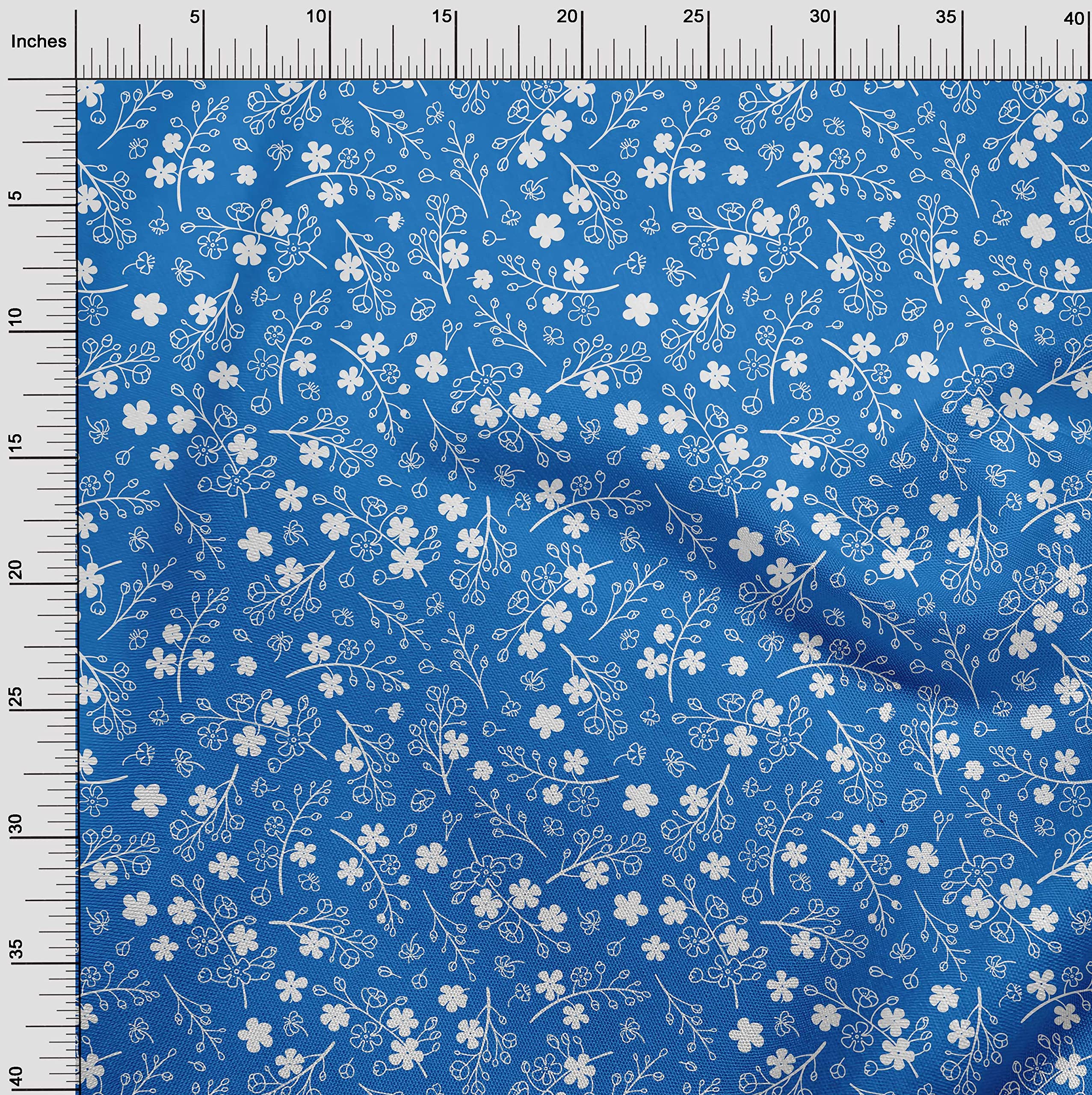 oneOone Viscose Jersey Blue Asian Floral Print Fabric - 60 Inch Wide Soft Knit Material for DIY Clothing, Dresses & Home Decor Sewing Projects - Premium Sewing Supplies by The Yard