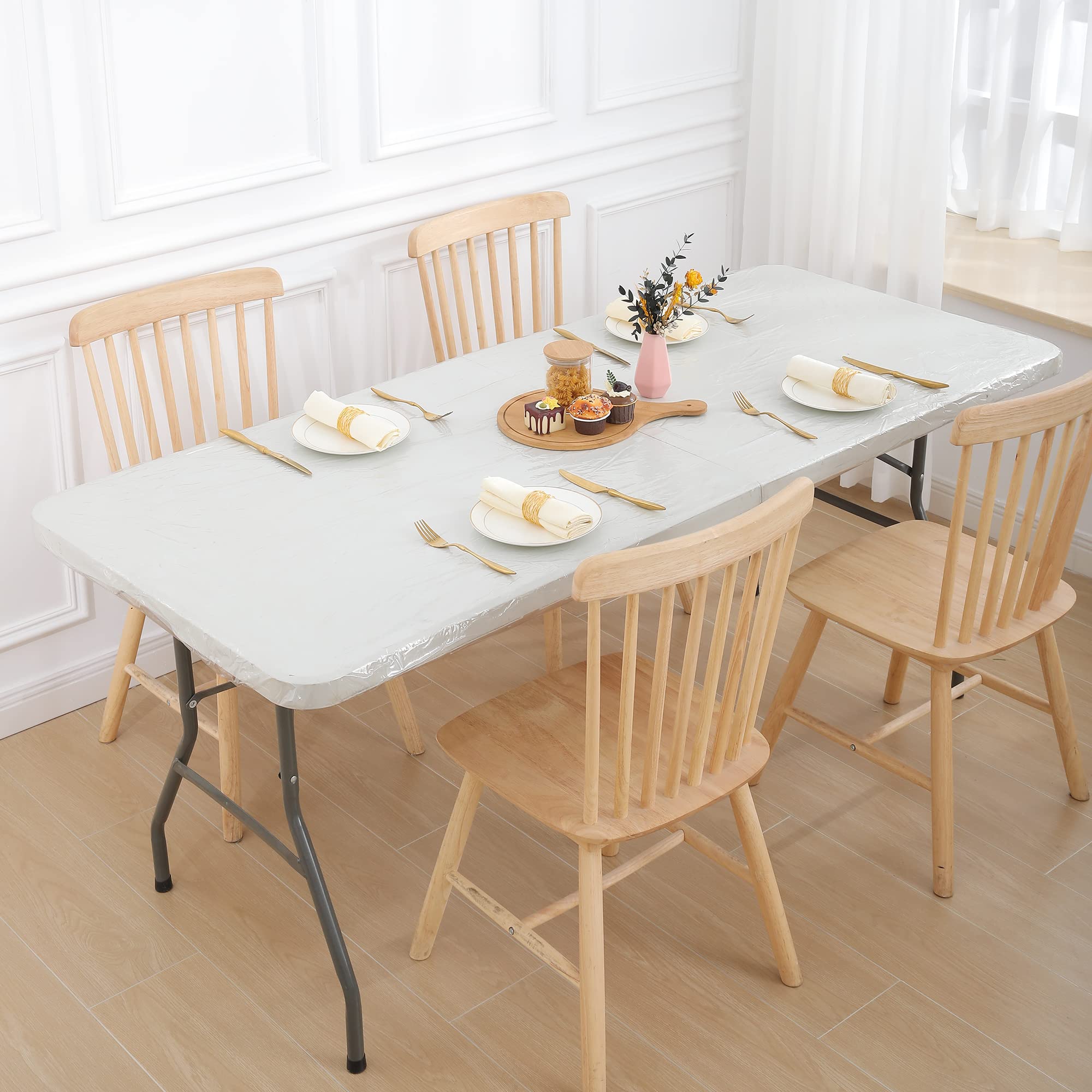 Smiry Waterproof Elastic Fitted Picnic Tablecloth - 30x72 Inch Clear Vinyl Table Cover for 6 Foot Tables | Durable & Wipeable for Camping, Indoor & Outdoor Use | Perfect for BBQs, Picnics & Parties