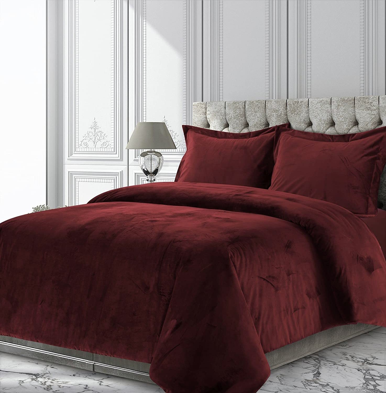 Luxury Velvet Wine Comforter Set Twin 3-Piece - 300 GSM Crushed Velvet Duvet with Sherpa Quilt & 2 Pillowcases - Soft Bedding for Cozy Winter Nights - Perfect for Master Bedroom, Guest Room & Dorm Decor