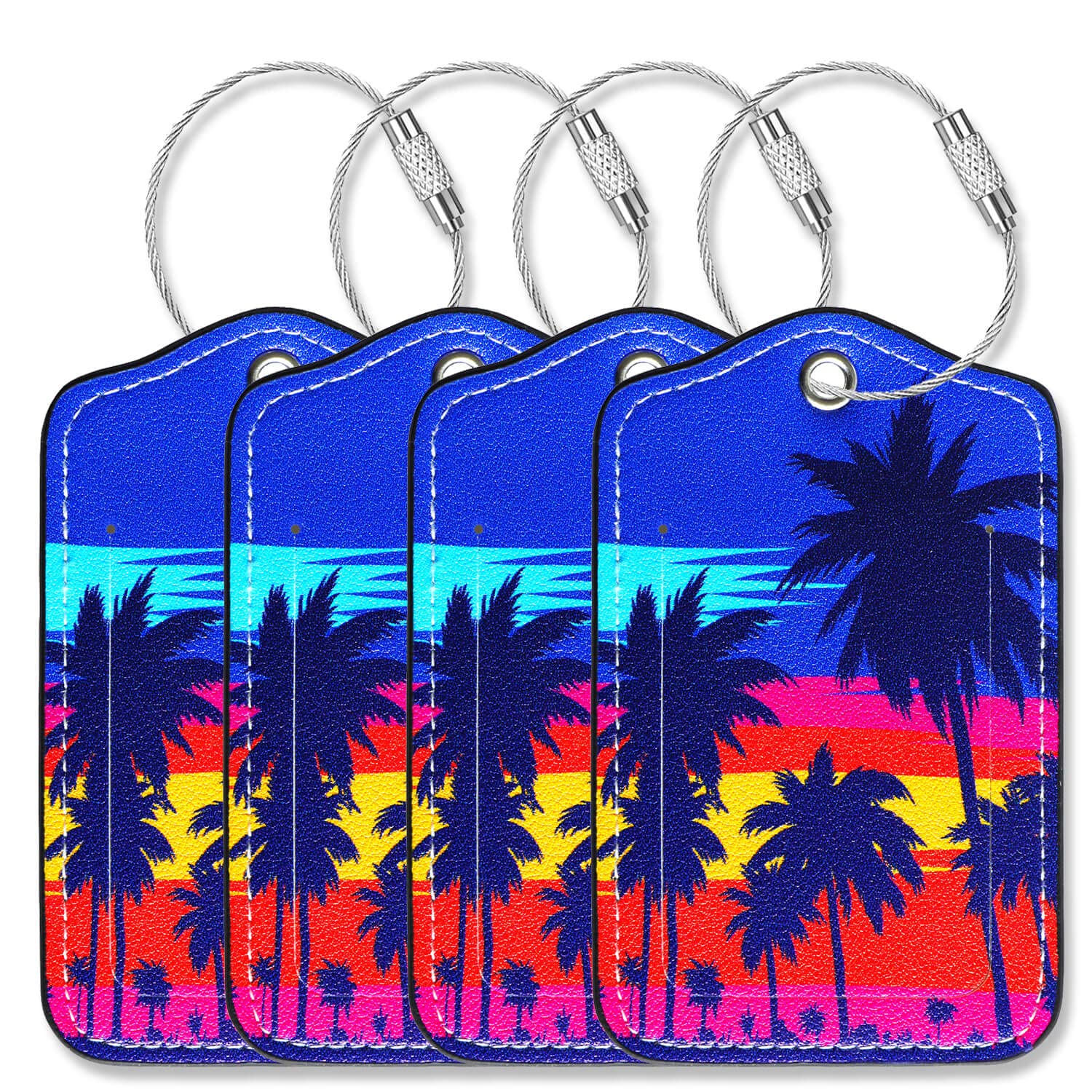 Premium Leather Luggage Tags 4-Pack with Secure Loops - Durable Suitcase & Backpack ID Tags for Travel - Perfect for Airports, Business Trips & Vacation Essentials (Cute Designs)
