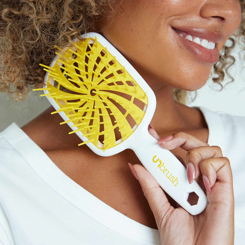UNbrush Detangling Hair Brush Plus - Pain-Free Hair Brush for Wet & Dry Hair, Smooth Knots & Reduce Breakage - Perfect for Curly, Straight & Thick Hair (Lemon Drop) | Ideal for Home, Travel & Salon Use