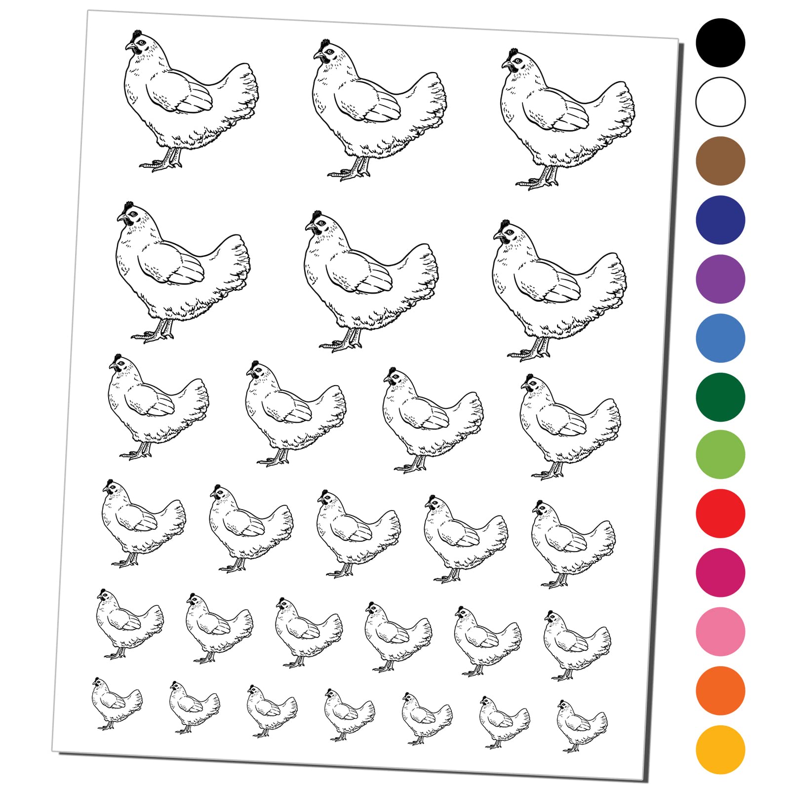 Watchful Hen Facing Left Chicken Temporary Tattoo - Waterproof Fake Body Art Set (Black, 1 Sheet) for Parties, Costumes & Festive Events