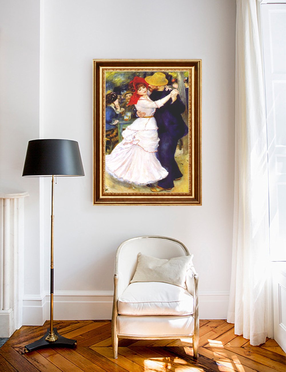ELITEART Pierre-Auguste Renoir 'Dance at Bougival' Oil Painting Reproduction - Giclee Canvas Art Print Framed 20.5x29.5 Inches - Wall Decor for Living Room, Bedroom & Office