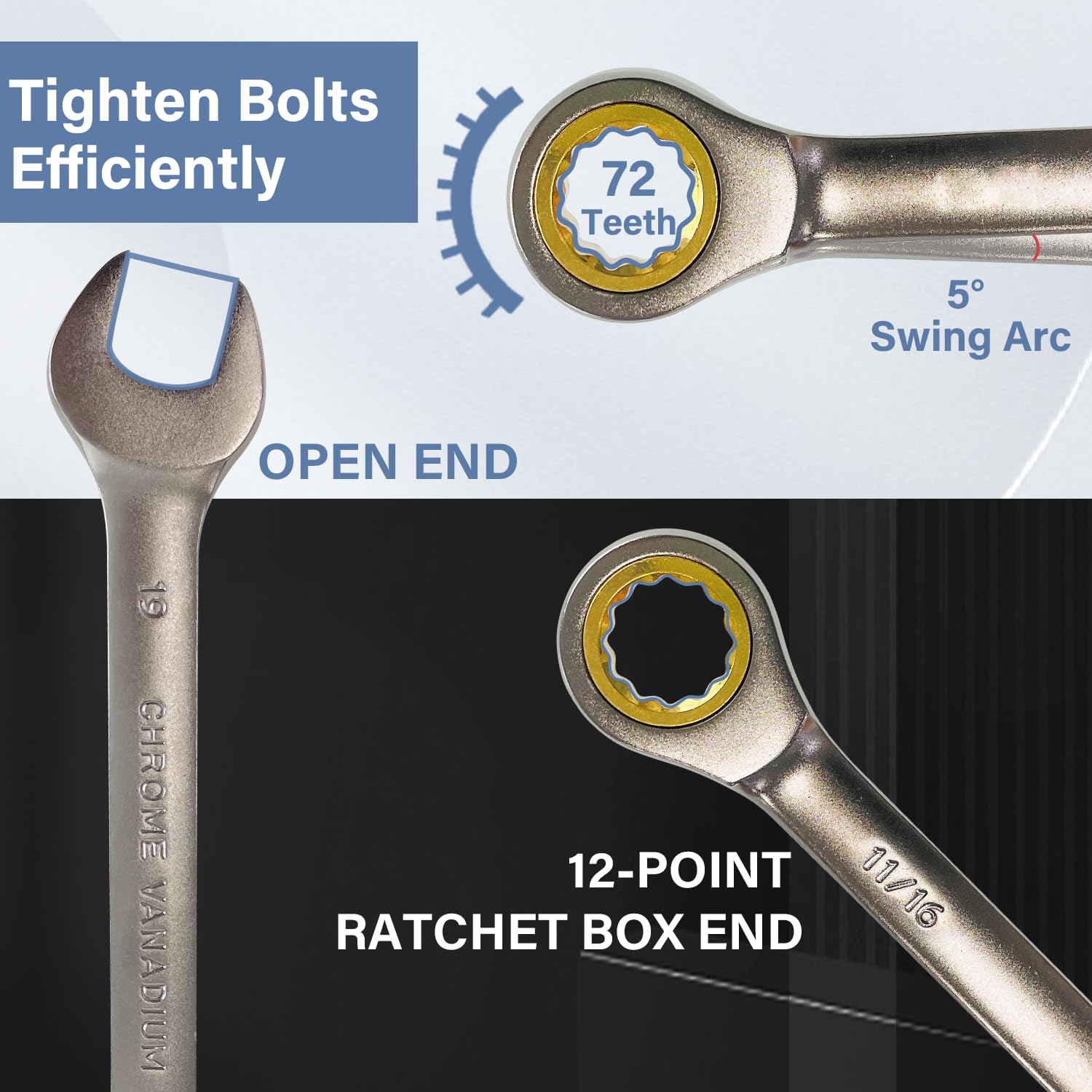 7-Piece Ratcheting Combination Wrench Set (8-19mm) - Metric Chrome Vanadium Steel Spanner with 72-Tooth Gear Ring & Storage Rack - Perfect for Automotive Repair, DIY Projects, and Home Maintenance