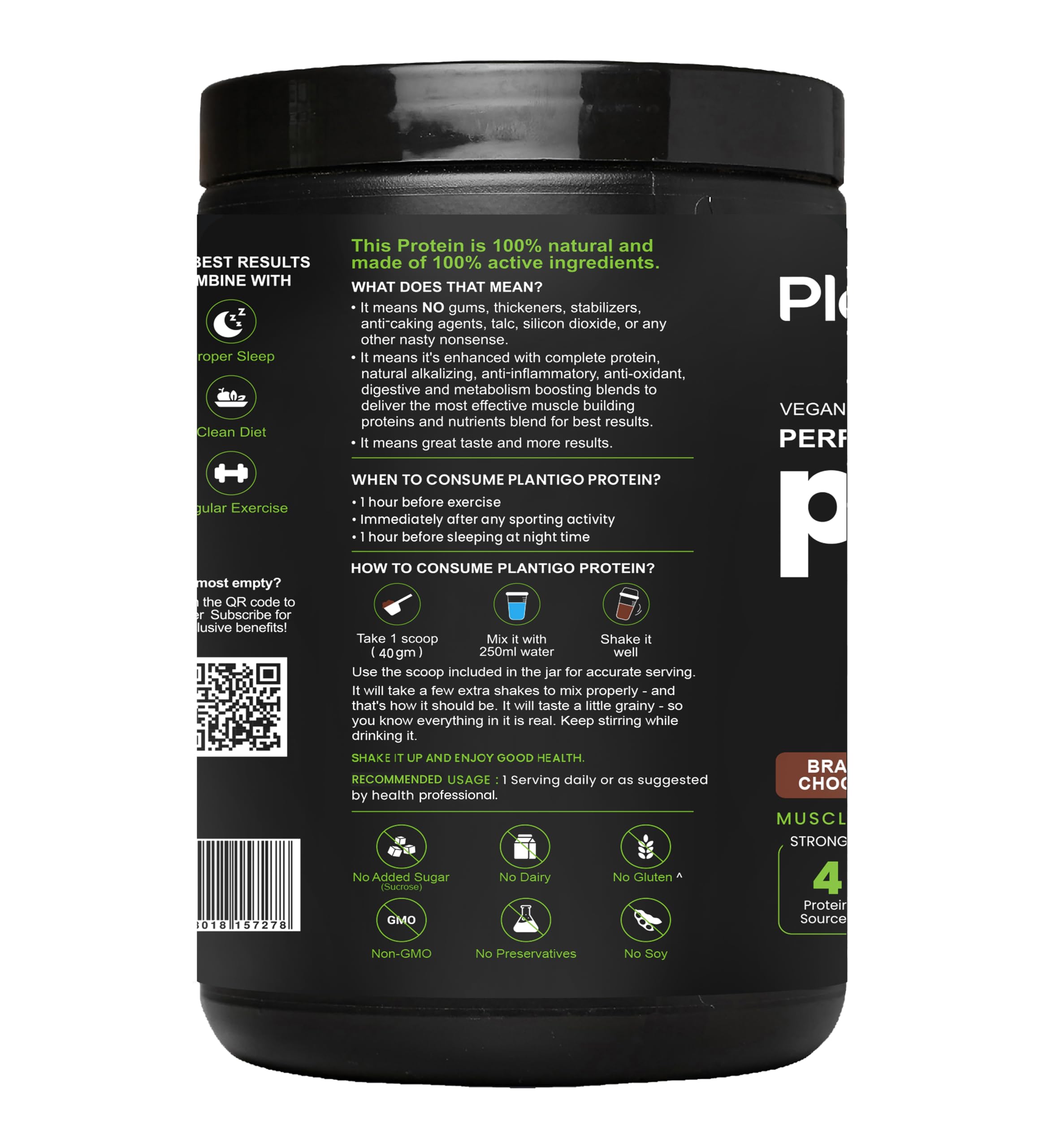 Plantigo Clean Plant Protein Powder - Vegan Protein Blend with Pea, Brown Rice, Flax & Pumpkin | 21 Superfoods, No Preservatives or Banned Substances | Brazilian Chocolate Flavor (1kg) for Men & Women - Perfect for Post-Workout Recovery, Smoothies & Healthy Meal Replacement