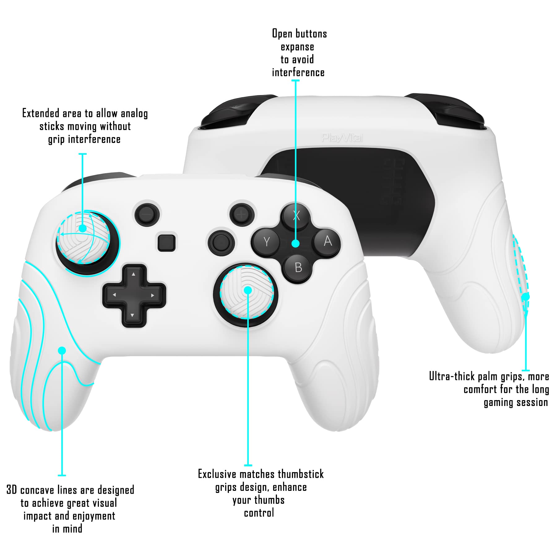PlayVital Samurai Edition Ergonomic Silicone Case for Nintendo Switch Pro Controller - Soft Anti-Slip Grip Protector with Thumb Grip Caps (White) | Perfect for Gaming, Travel & Long Play Sessions