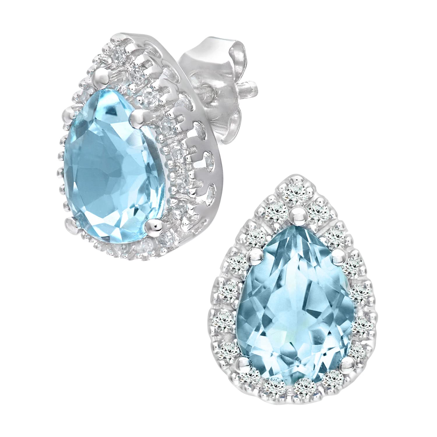9ct White Gold Blue Topaz Drop Earrings for Women with Diamond Accents – Elegant Stud Earrings by Elegano – Perfect for Weddings, Parties & Special Occasions