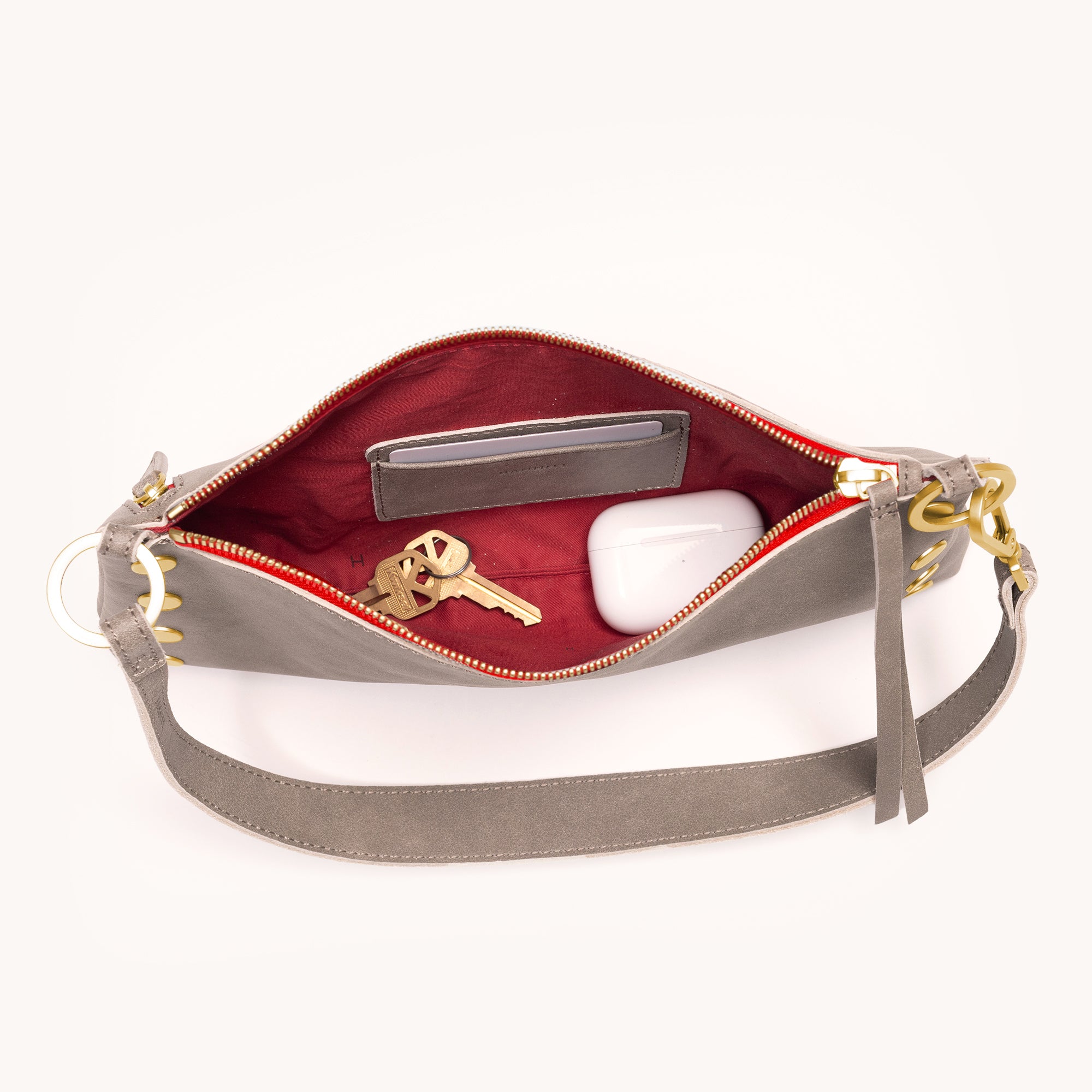 Kyle Pewter Brushed Gold Red Zip Small Wallet - Stylish Slim Card Holder for Everyday Use & Travel Essentials