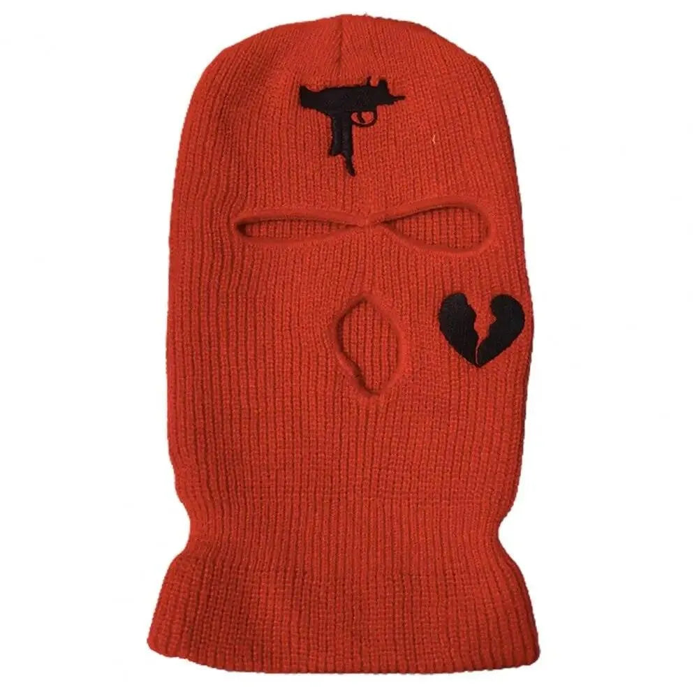 3 Hole Knit Ski Mask Balaclava - Winter Full Face Cover with Heart Embroidery - Thermal Neck Warmer for Cycling, Skiing & Outdoor Activities - Y2K Fashion Face Mask for Cold Weather Protection