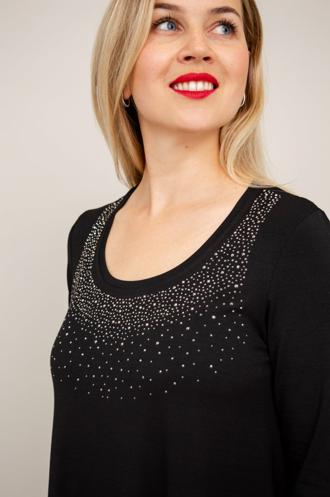 Jazz 3/4 Sleeve Top for Women - Black Diamond Print Bamboo Fabric - Perfect for Dance Classes & Casual Wear