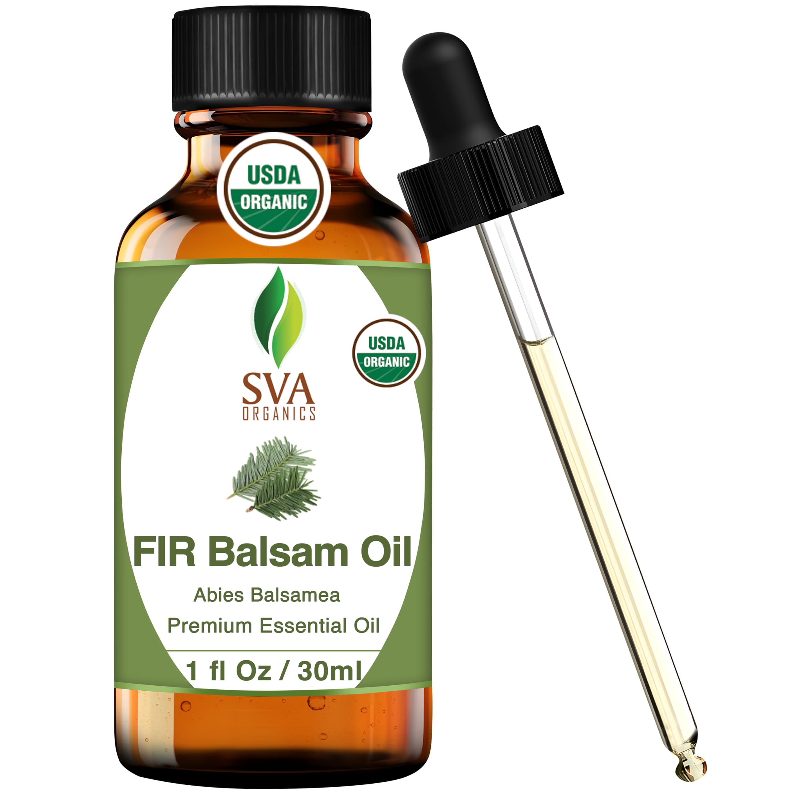Organic SVA Fir Balsam Essential Oil - 100% Pure Natural for Aromatherapy, Diffuser, Hair & Skin Care - 1 Fl Oz with Dropper - Perfect for Relaxation, Massage, Soap & Candle Making at Home