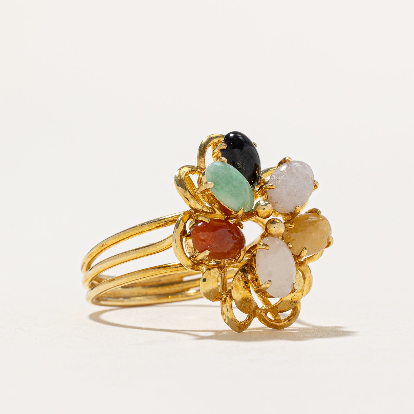 Exquisite Multi-Color Jade Cocktail Ring - 2.45 Carat Total Weight | Size 7.25 | Elegant Statement Jewelry for Evening Parties & Special Occasions