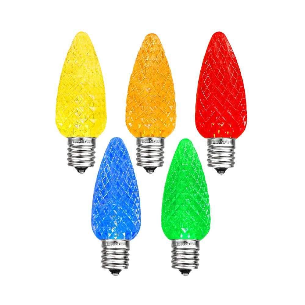 25PK C9 LED Faceted Ultra Bright Dimmable Outdoor Christmas Light Replacement Bulbs - Multicolor String Lights for Holiday Decorations, Tree Lighting & Festive Home Exteriors