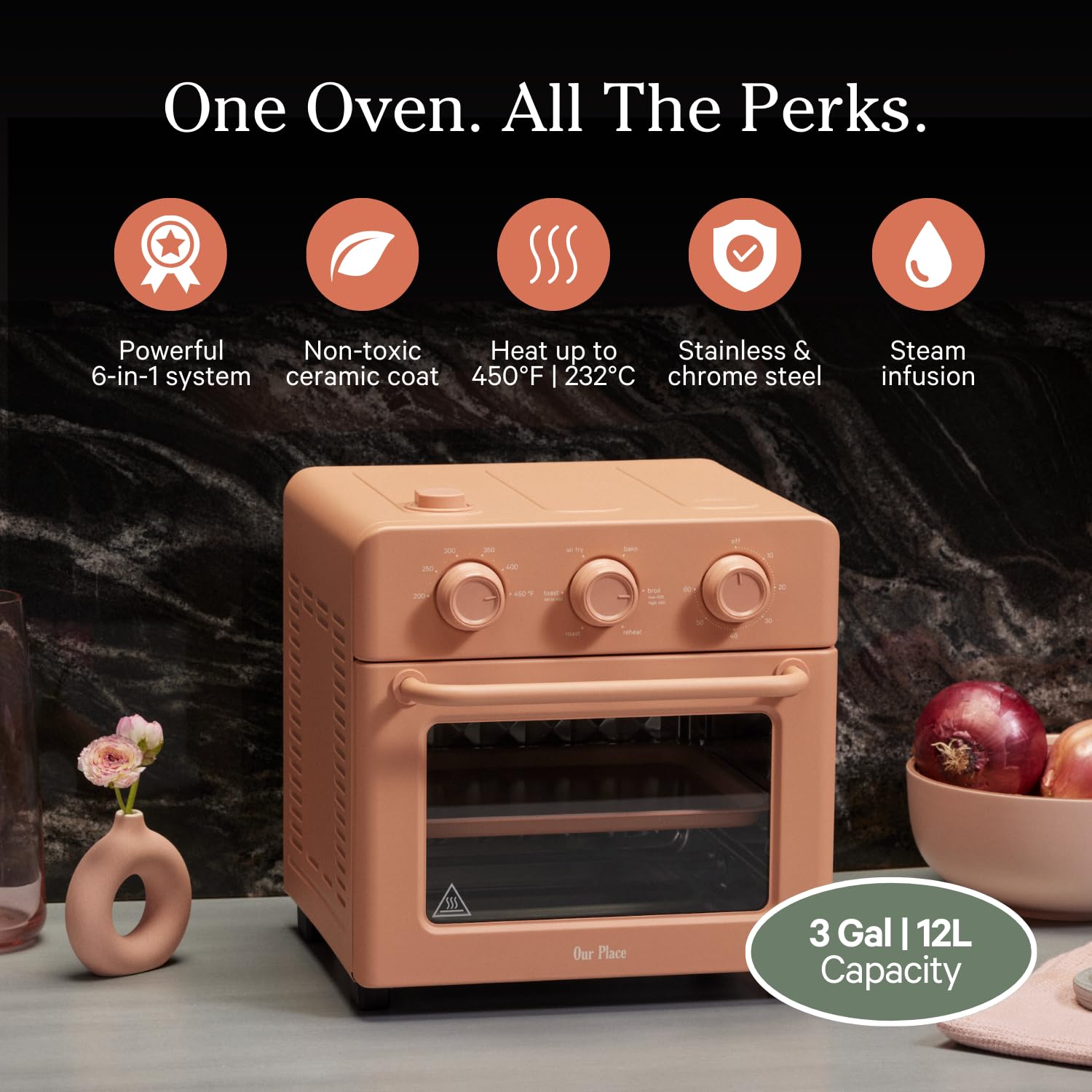 Our Place Wonder Oven - 6-in-1 Air Fryer & Toaster Oven with Steam Infusion | Compact Countertop Appliance for Fast Preheating | Multifunctional for Air Frying, Toasting, Roasting, Baking, Reheating & Broiling | Perfect for Small Kitchens, Dorms & Quick Meals