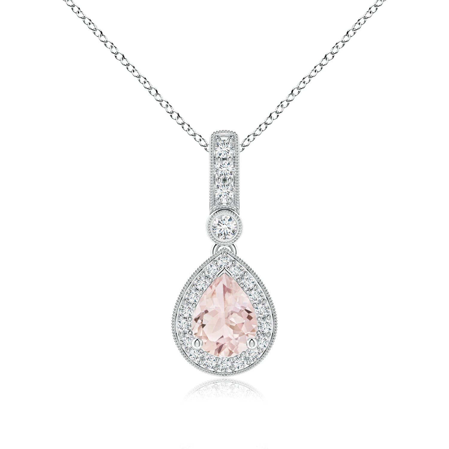 Angara Natural Morganite Halo Pendant Necklace for Women & Girls - 14K Solid Gold/Platinum Jewelry | Perfect Gift for Birthday, Wedding Anniversary | Elegant for Date Night, Bridal Shower & Special Occasions