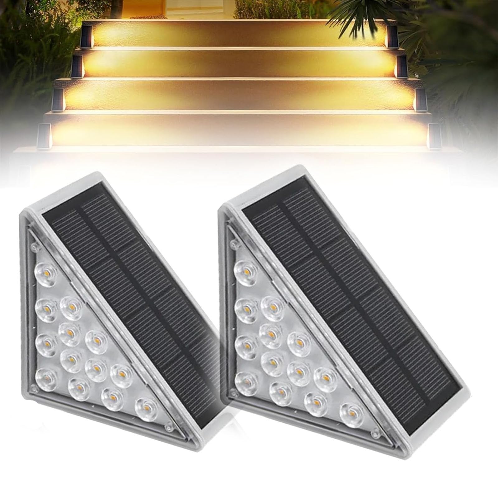 Outdoor Solar Step Lights - Waterproof Warm White Stair Lights for Instant Curb Appeal (2 Pack) | Perfect for Garden Pathways, Deck Stairs & Porch Steps