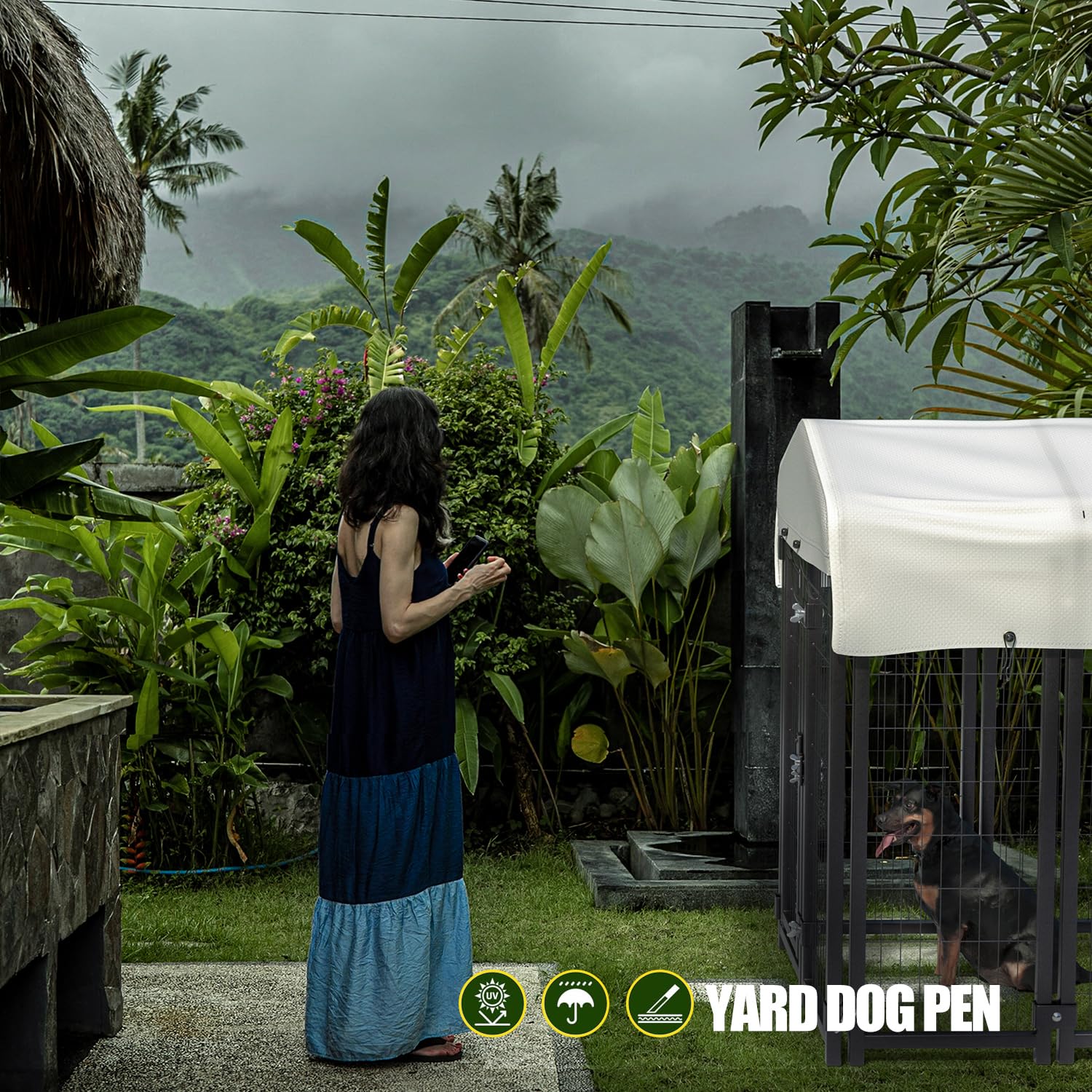 Heavy Duty 10-Panel Large Dog Kennel with Roof - 5'x2.7'x4.7' Outdoor/Indoor Dog Playpen for Small, Medium & Large Dogs - Durable Pet Enclosure for Backyard, House & Yard Fencing - Perfect for Training, Playtime & Secure Outdoor Shelter