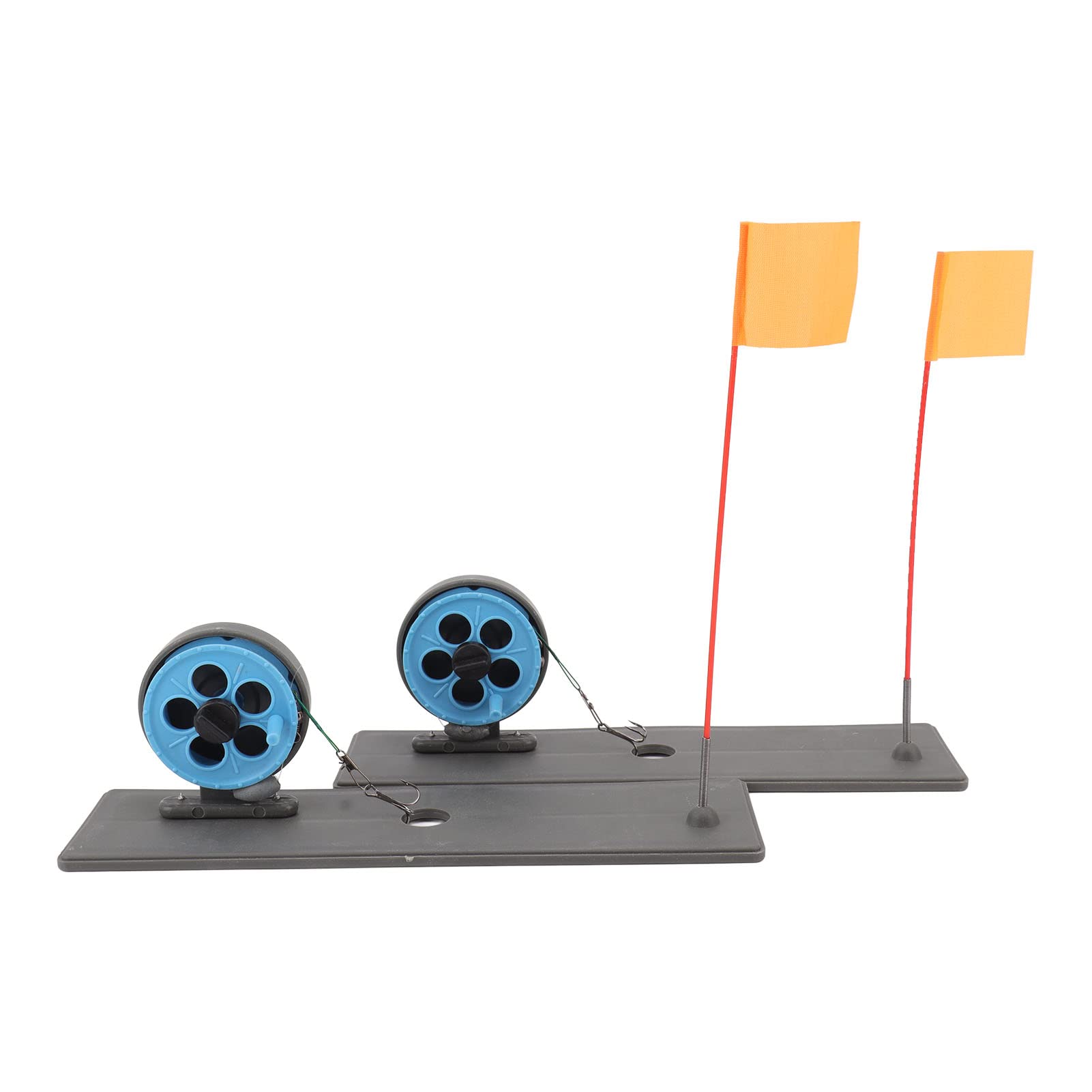 2Pcs Ice Fishing Tip Ups with Flags - Automatic Floating Portable Ice Fishing Rod Tackle for Winter Ice Fishing - Perfect for Ice Anglers, Lake Fishing, and Outdoor Winter Sports