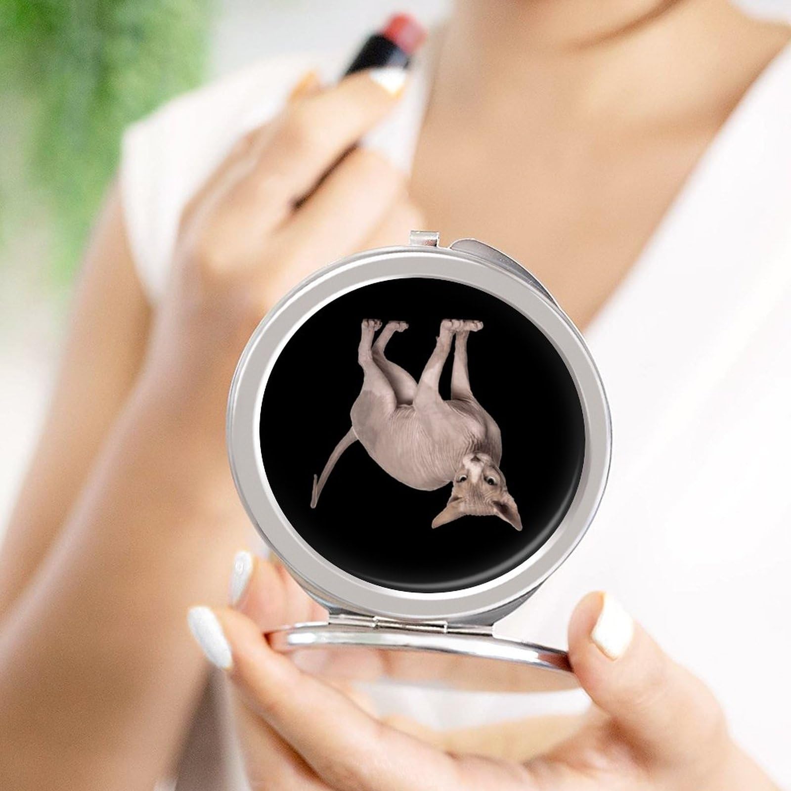 Portable Folding Compact Mirror for Travel - Double-Sided Magnification Makeup Mirror, Perfect for Sphynx Cat Lovers & On-the-Go Touch-Ups - Home, Office, and Purse Essential