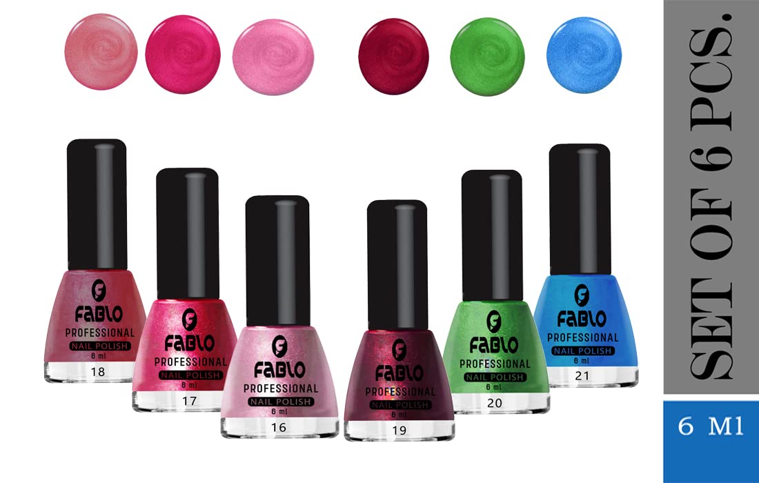 FABLO 6 Colors Nail Polish Set - Long Lasting Gel Nail Paint for Women, Summer & Winter Nail Art Designs (Shades A02) - Perfect for Manicures, Pedicures, Parties & Special Occasions
