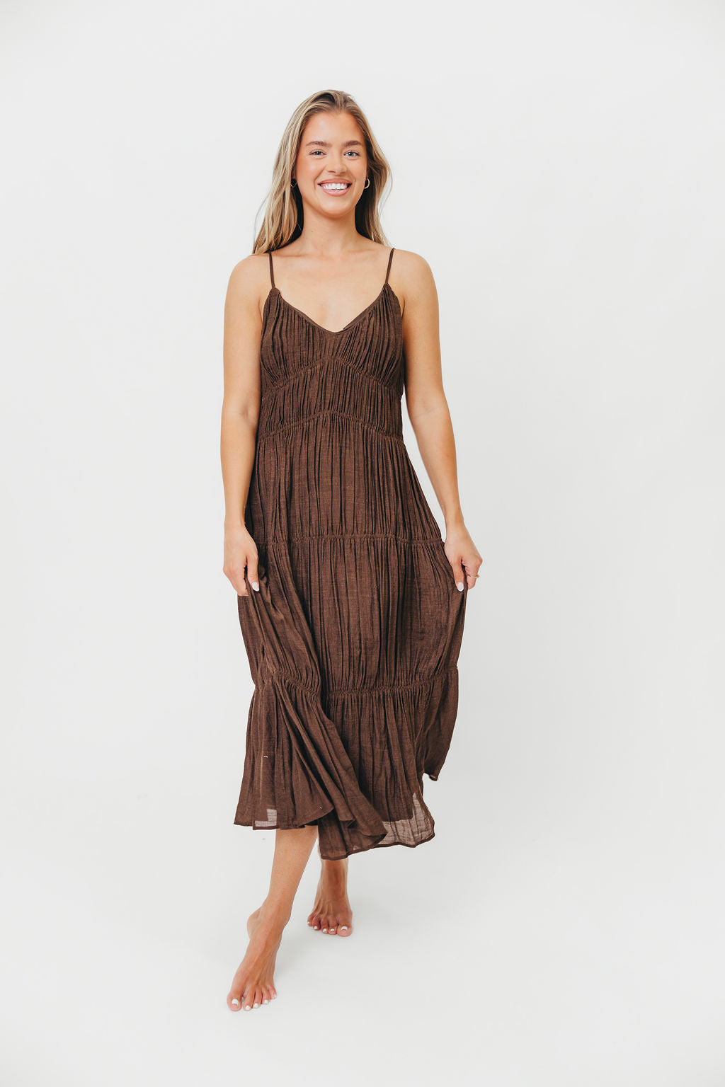 Stylish Kendra Midi Dress in Brown - Perfect for Casual Outings, Office Wear & Special Occasions | Women's Fashion
