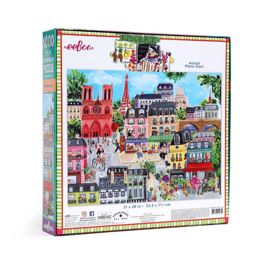 eeBoo Paris In A Day 1000 Piece Jigsaw Puzzle - Family Friendly Travel-Themed Puzzle for Adults & Kids - Perfect for Game Nights, Travel Lovers & Home Decor