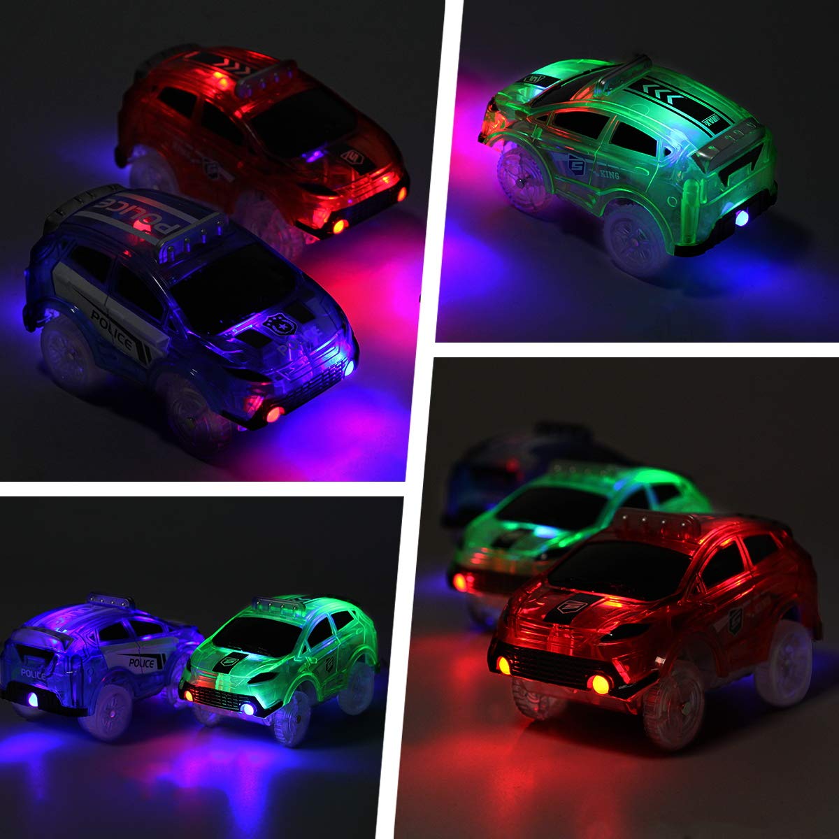 Magic Tracks Glow in the Dark Replacement Cars - 3 Pack Battery Powered LED Snap N Glow Race Cars with Flex Track, Compatible with Most Kids' Car Track Sets | Perfect for Nighttime Races & Indoor Playtime