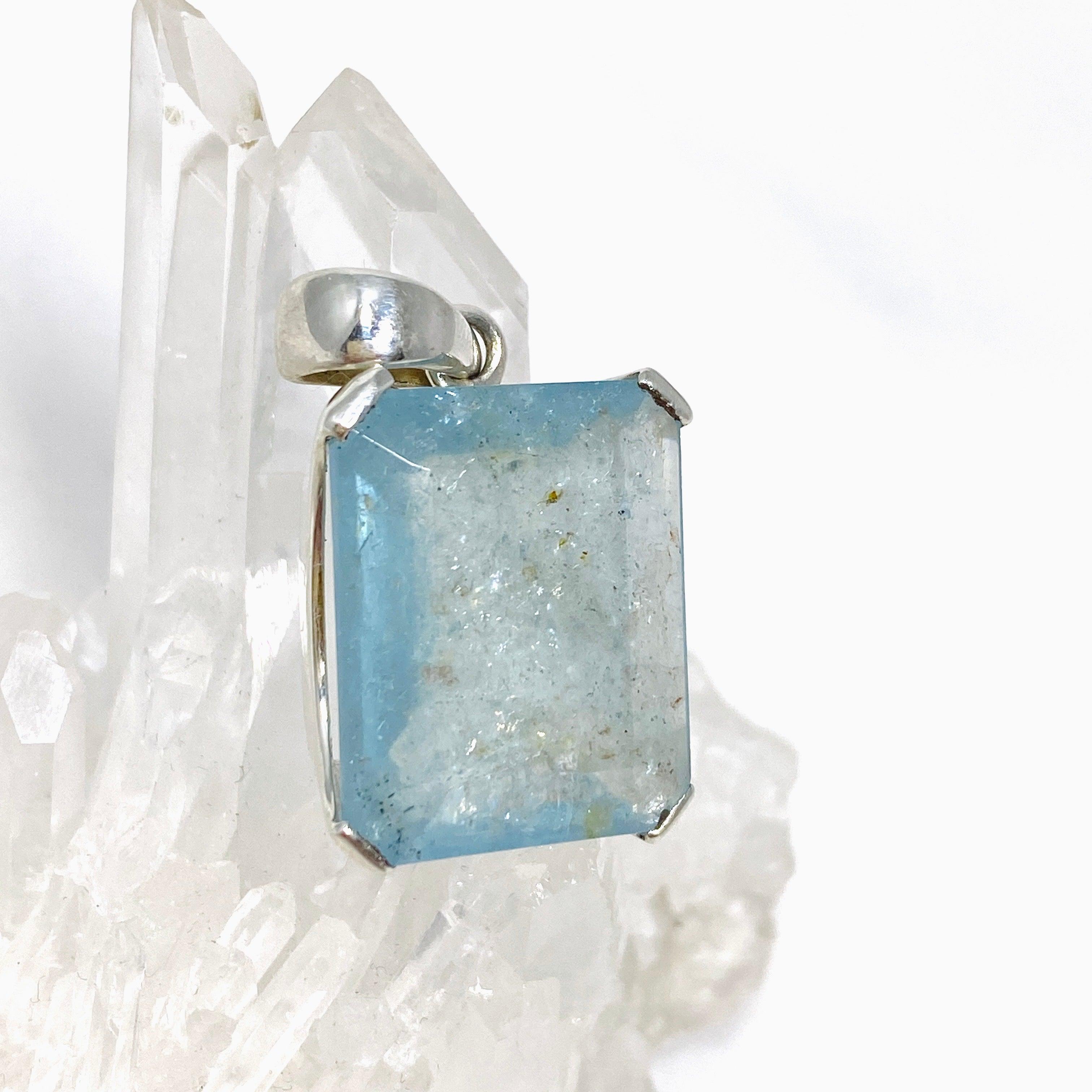 Natural Aquamarine Faceted Rectangle Pendant Necklace PPGJ746 - Elegant Jewelry Gift for Women, Perfect for Weddings & Special Occasions