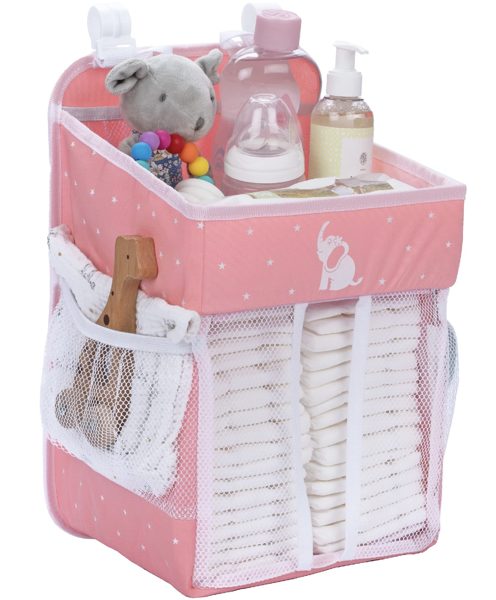Hanging Diaper Caddy Organizer - Baby Shower Gift for Changing Table - Holds 50+ Diapers & Baby Essentials - Nursery Storage for Newborns - Pink (17x9x9 Inches) - Perfect for Diaper Changing Station & Nursery Organization