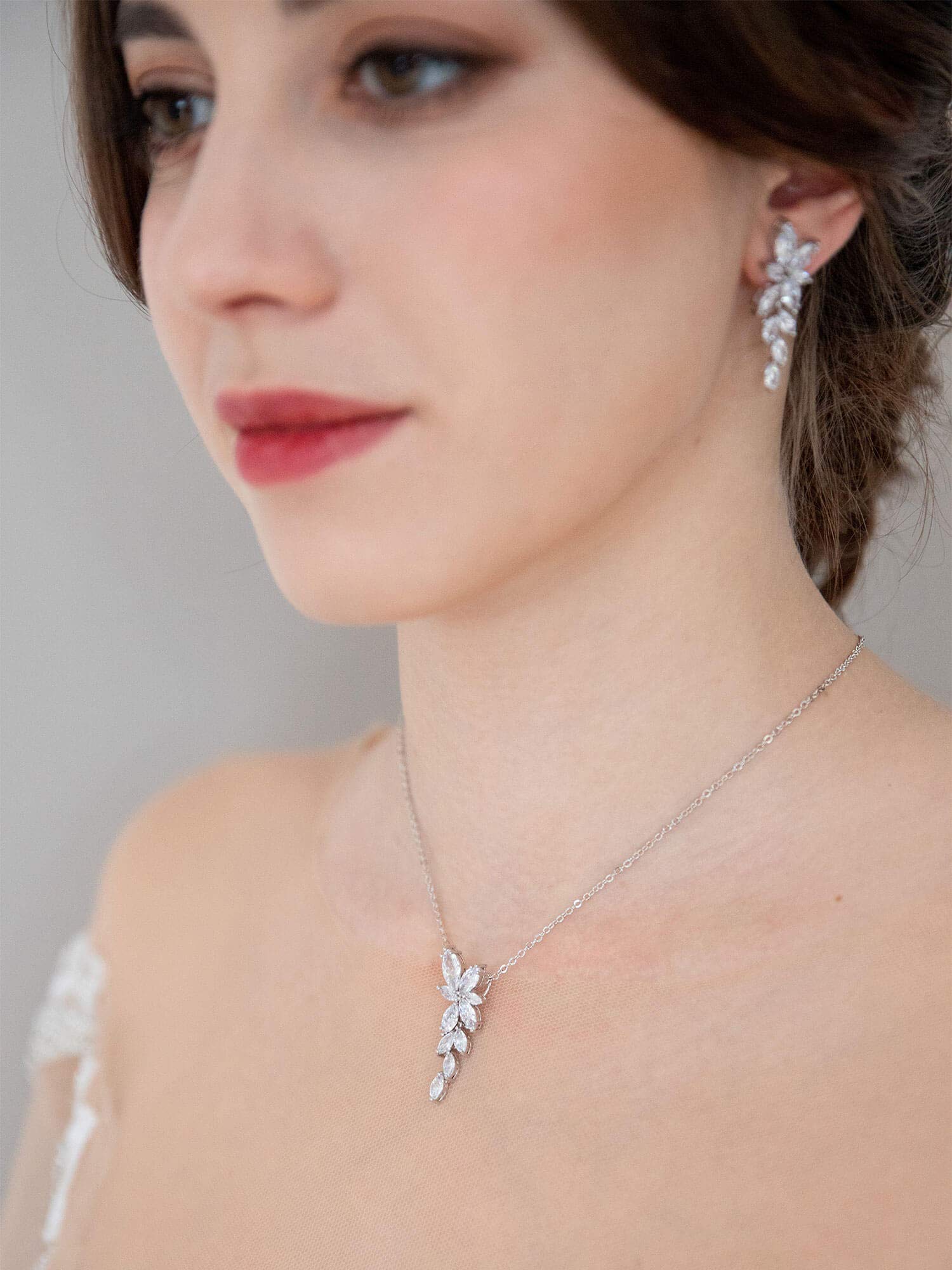 SWEETV Marquise Cut Cubic Zirconia Bridal Jewelry Set - Wedding Necklace & Earrings Set for Bride and Bridesmaids | Perfect for Weddings, Prom, Anniversary and Formal Occasions