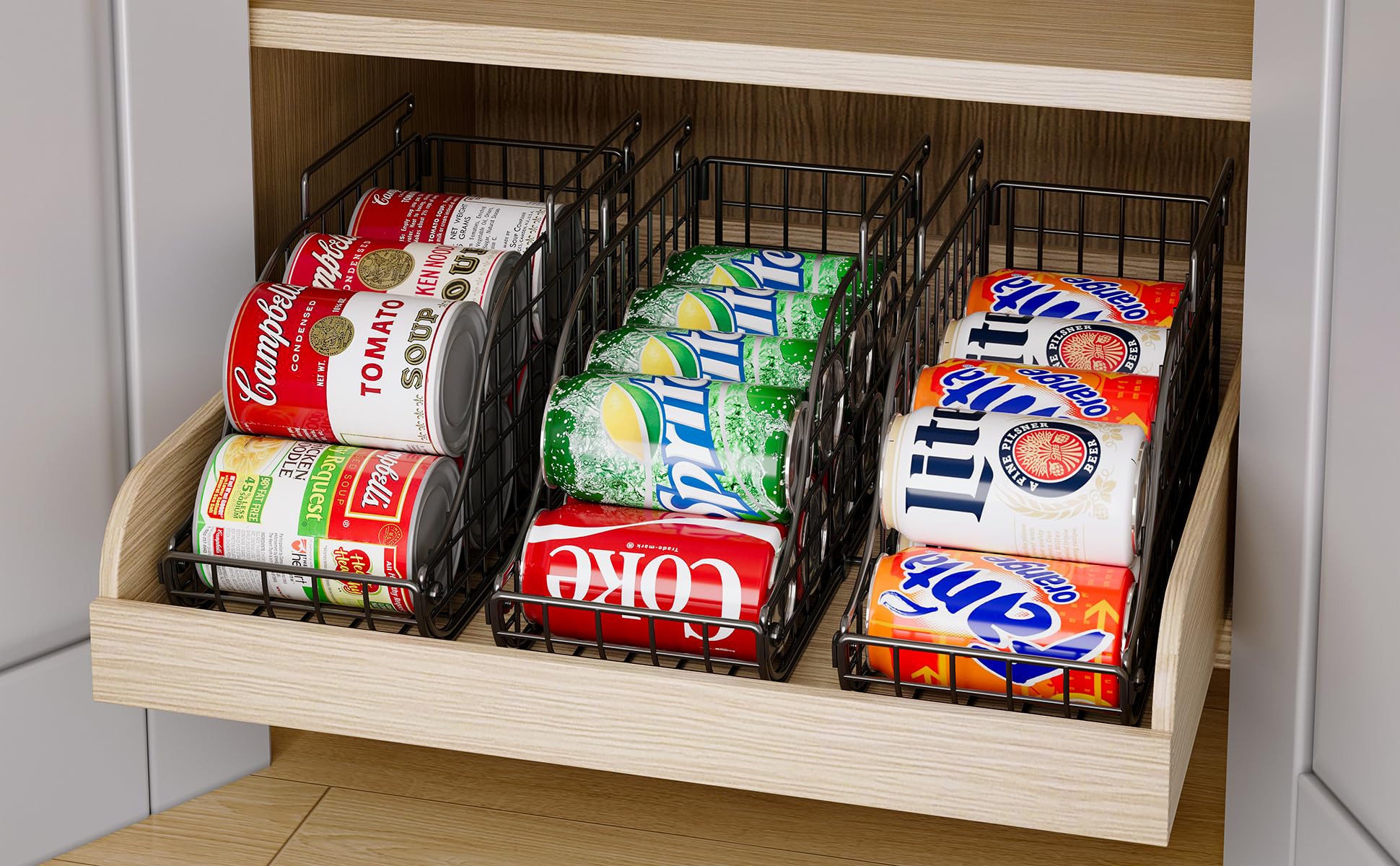 3-Pack Stackable Standing Can Dispenser Organizer - Foldable Beverage & Soda Storage Bin with Handles for Kitchen, Pantry, Countertop or Cabinet - Perfect for Parties, BBQs & Home Organization (Patent Pending)