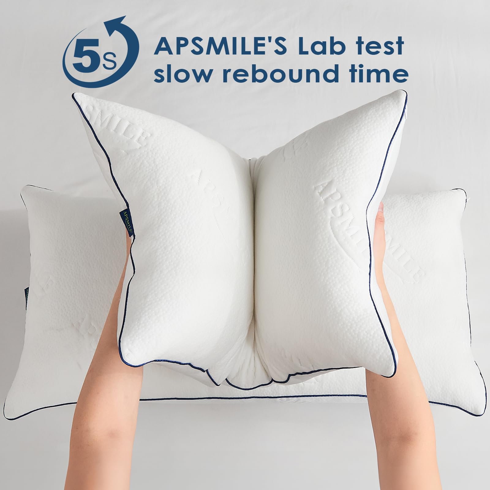 APSMILE King Size Shredded Memory Foam Pillows Set of 2 - Adjustable Cooling Pillows for Neck Pain Relief, Hotel Quality Firm Bed Pillows for Side & Back Sleepers (White, 18