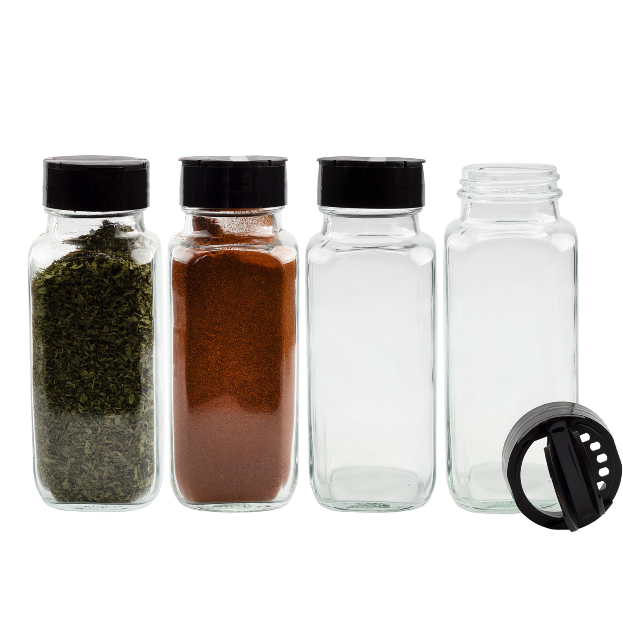 Premium French Square Spice Jars with Lids (4-Pack) – 1-Cup (8 oz) Glass Spice Containers for Herbs, Seasonings & Kitchen Storage – Ideal for Pantry Organization, Cooking & Baking Essentials