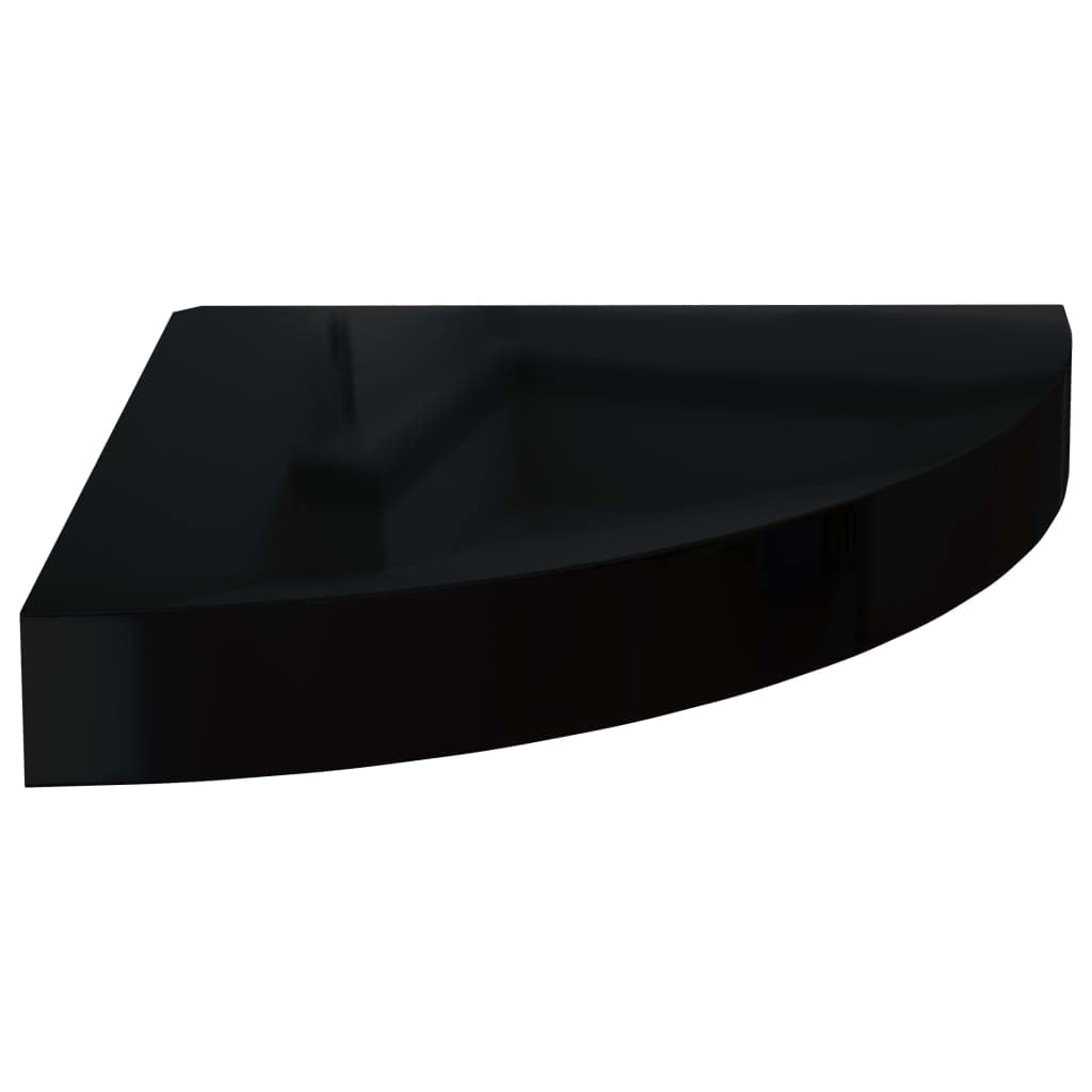Corner Floating Shelves Wall Mounted - High Gloss Black MDF Display Shelf for Bathroom, Bedroom, Kitchen & Garage - 9.8