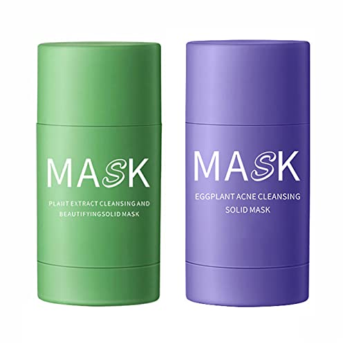 2 PCS Green Tea & Eggplant Purifying Clay Mask - Deep Cleansing, Oil Control & Moisturizing Face Mask for All Skin Types | Detoxifying Pore Treatment for Acne-Prone & Oily Skin | Perfect for Spa Day & Self-Care Routine