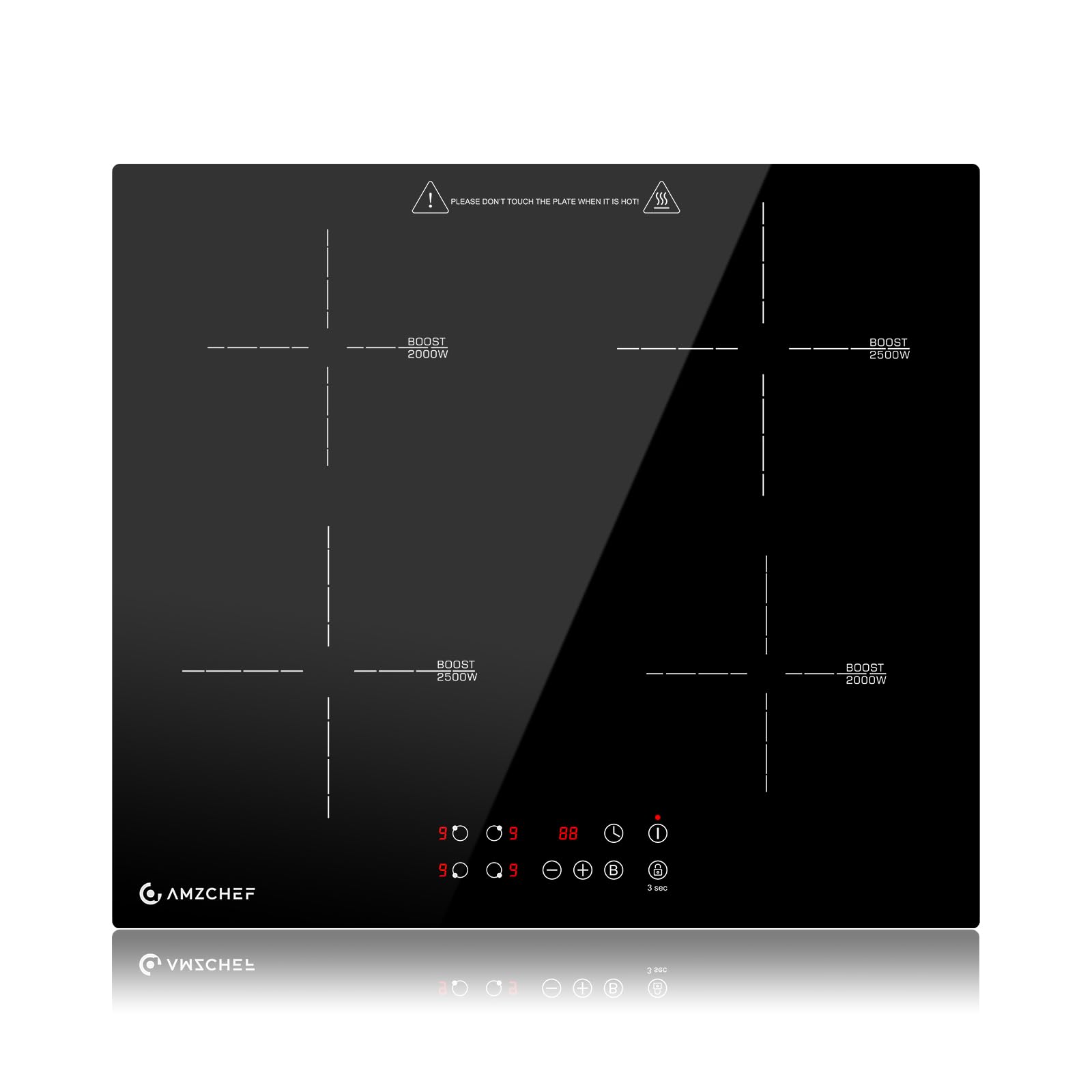 AMZCHEF 60cm 4-Burner Induction Cooktop with Boost Function, 9 Power Levels, Safety Lock, Touch Control, Timer - 7200W for Fast & Efficient Cooking - Perfect for Home Kitchens, Restaurants & Outdoor Use