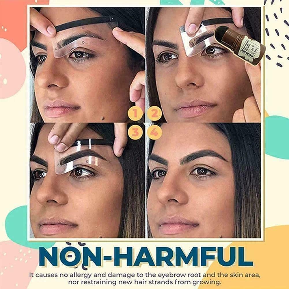 Glowhouse Eyebrow Stamp Kit - 3 Eyebrow Stencils & 2 Eyebrow Mascara Brushes for Perfect Shaping & Coloring | DIY Eyebrow Makeup at Home, Salon, Travel