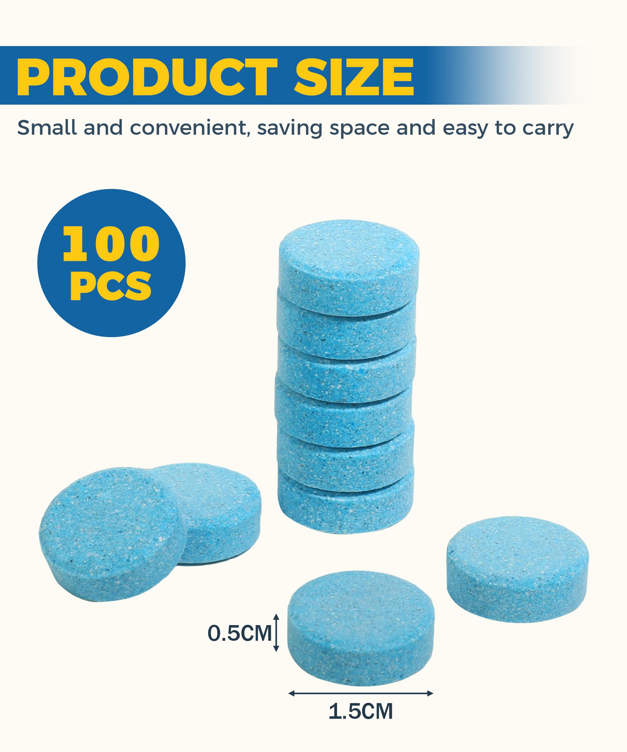 100PCS Windshield Wiper Fluid Tablets - Car Windshield Washer Concentrate for Removing Stains & Dirt | Car Accessories & Maintenance | Perfect for Road Trips, Winter Driving & Daily Cleaning