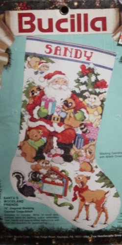 Bucilla Santa's Woodland Friends Cross Stitch Christmas Stocking Kit - DIY Holiday Embroidery Craft for Festive Home Decor
