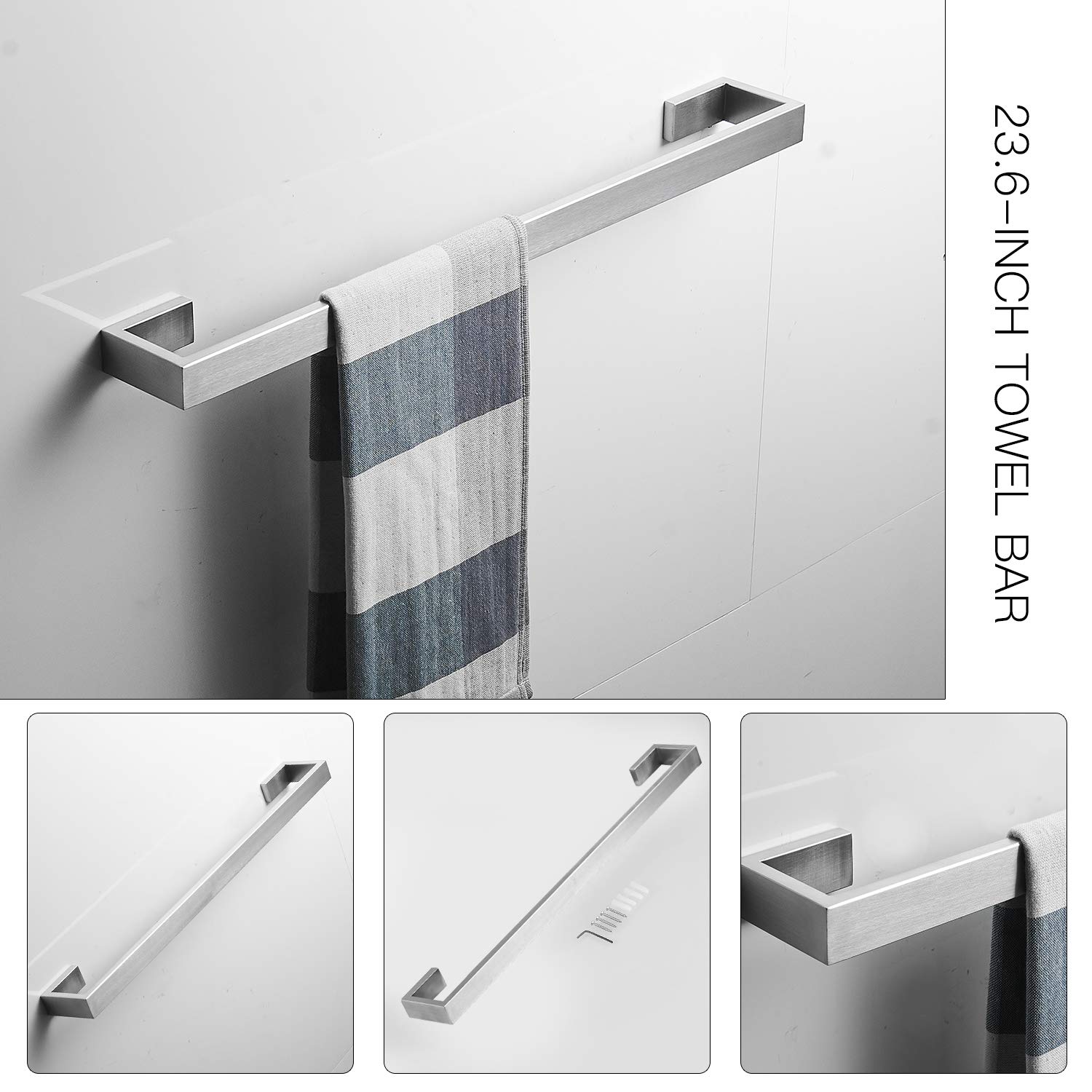 BWE 4-Piece Brushed Nickel Bathroom Hardware Set - 23.6