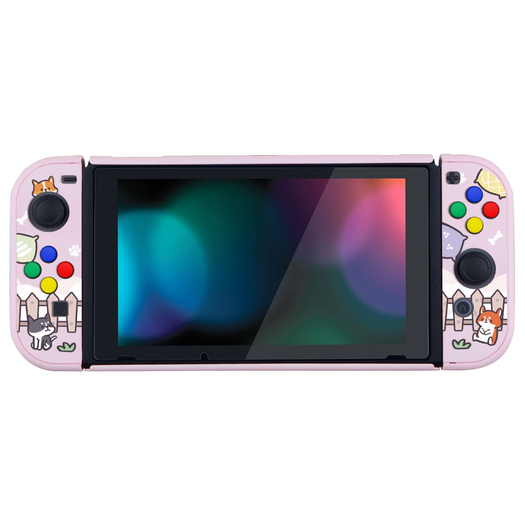 PlayVital Protective Case Compatible with Nintendo Switch Joy-Con - Hard Shell Cover, Detachable Dockable Accessories for Nintendo Switch (Three Puppies Design) - Perfect for Gaming, Travel, and Home Entertainment