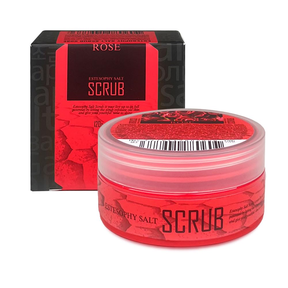 Estesophy Korean Rose Salt Body Scrub - Exfoliating & Moisturizing Dead Sea Salt Massage Soap for Smooth Skin - 4.2oz (120g) - Perfect for Spa Day, Dry Skin Treatment & Relaxing Shower Routine