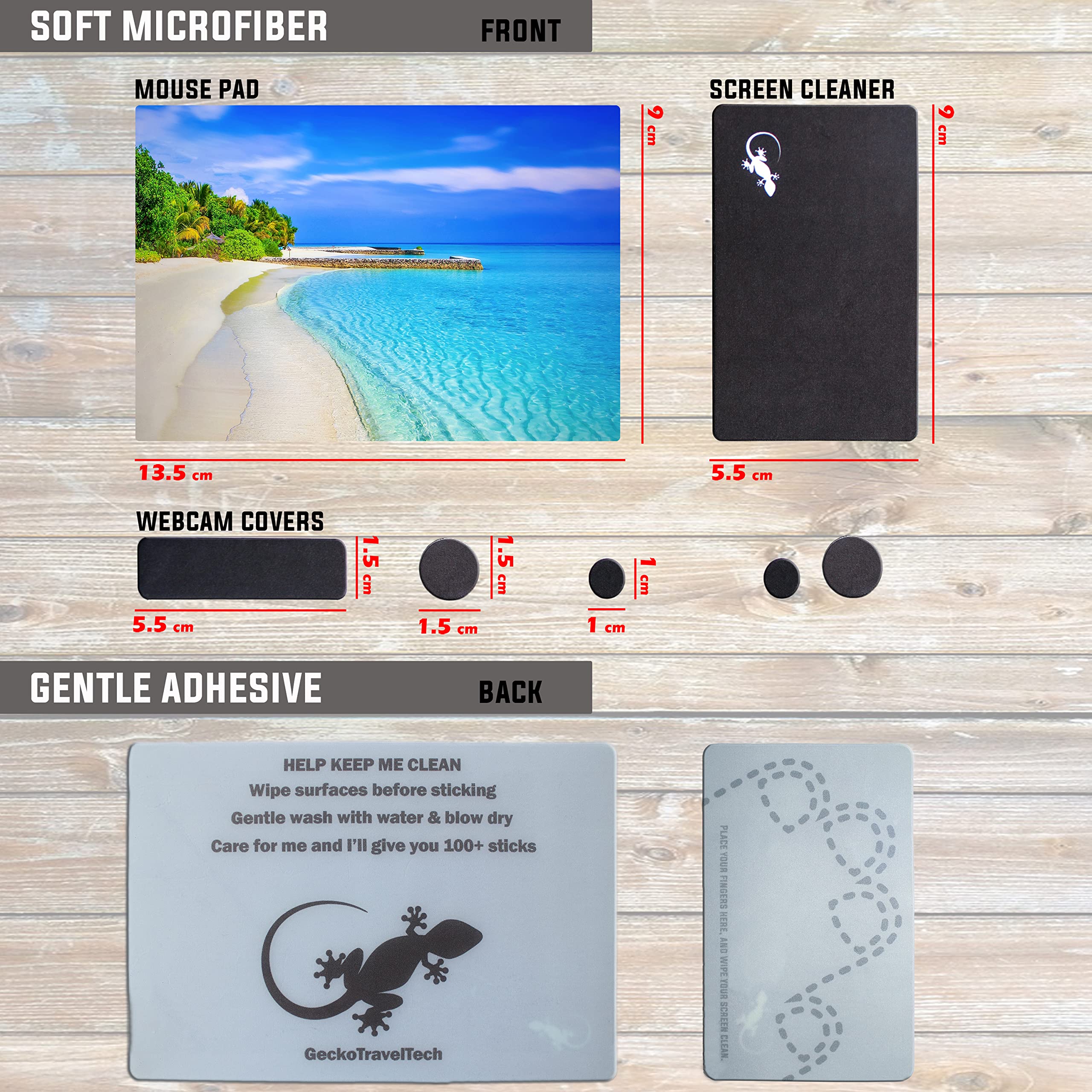Non-Slip Mouse Pad with Adhesive Bottom - Sticks to Any Surface, Portable & Includes Webcam Cover + Screen Cleaner (2-Pack Beach Set) - Perfect for Office, Gaming & Travel Use