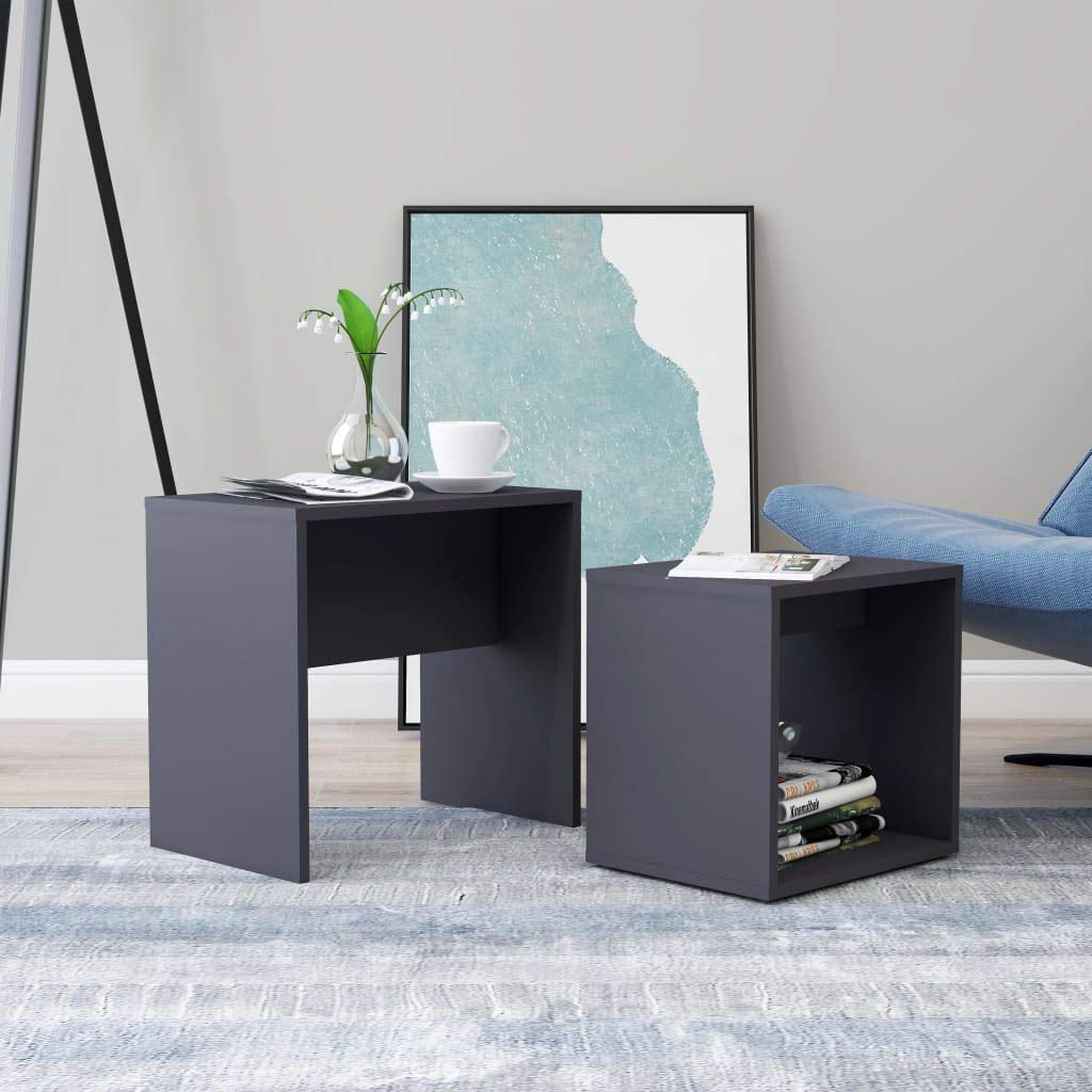 Modern Gray End Table with Storage - 18.9