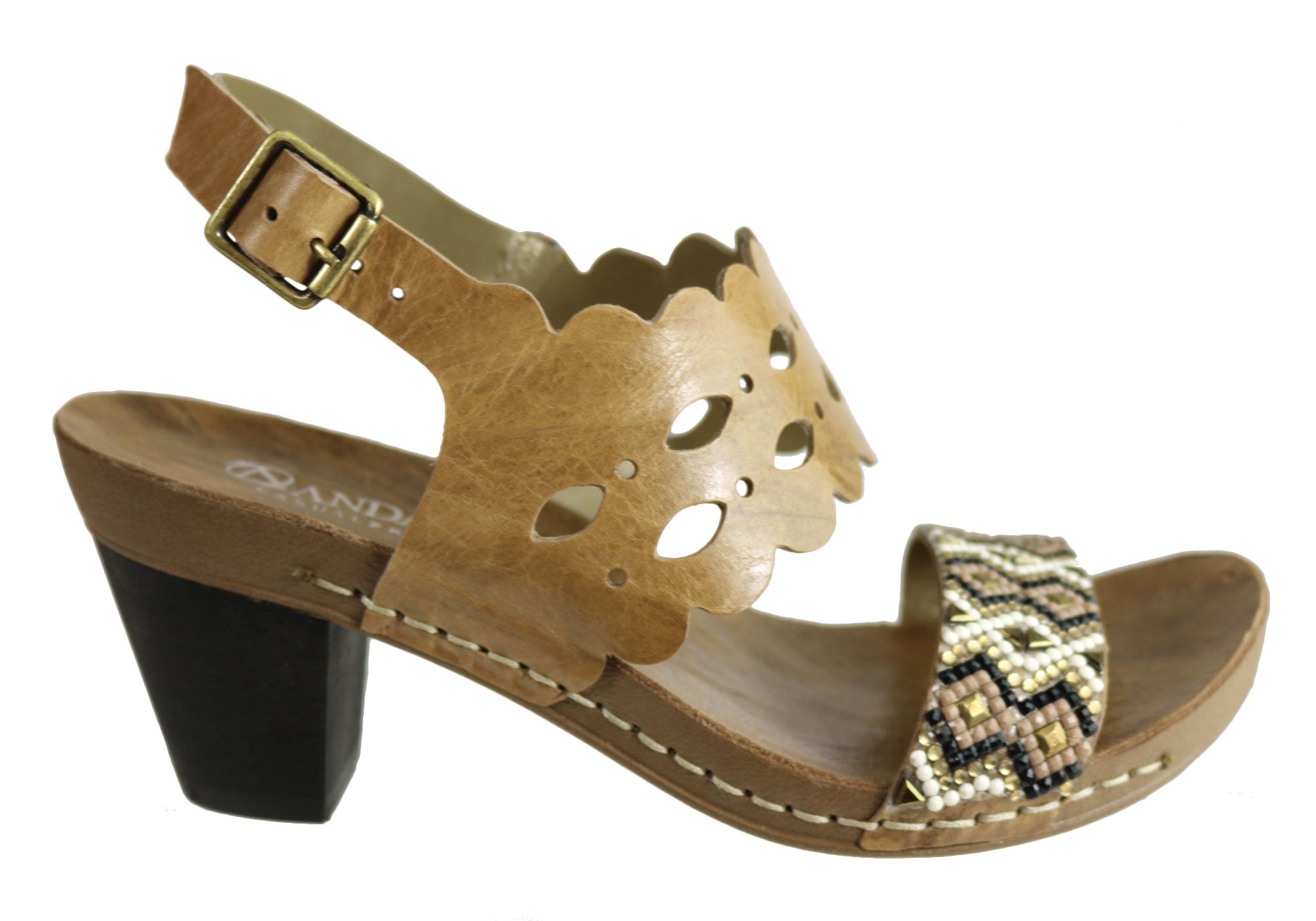Andacco Women's Comfortable Leather Mid Heel Sandals - Handmade in Brazil - Perfect for Summer Outings, Beach Vacations & Casual Wear