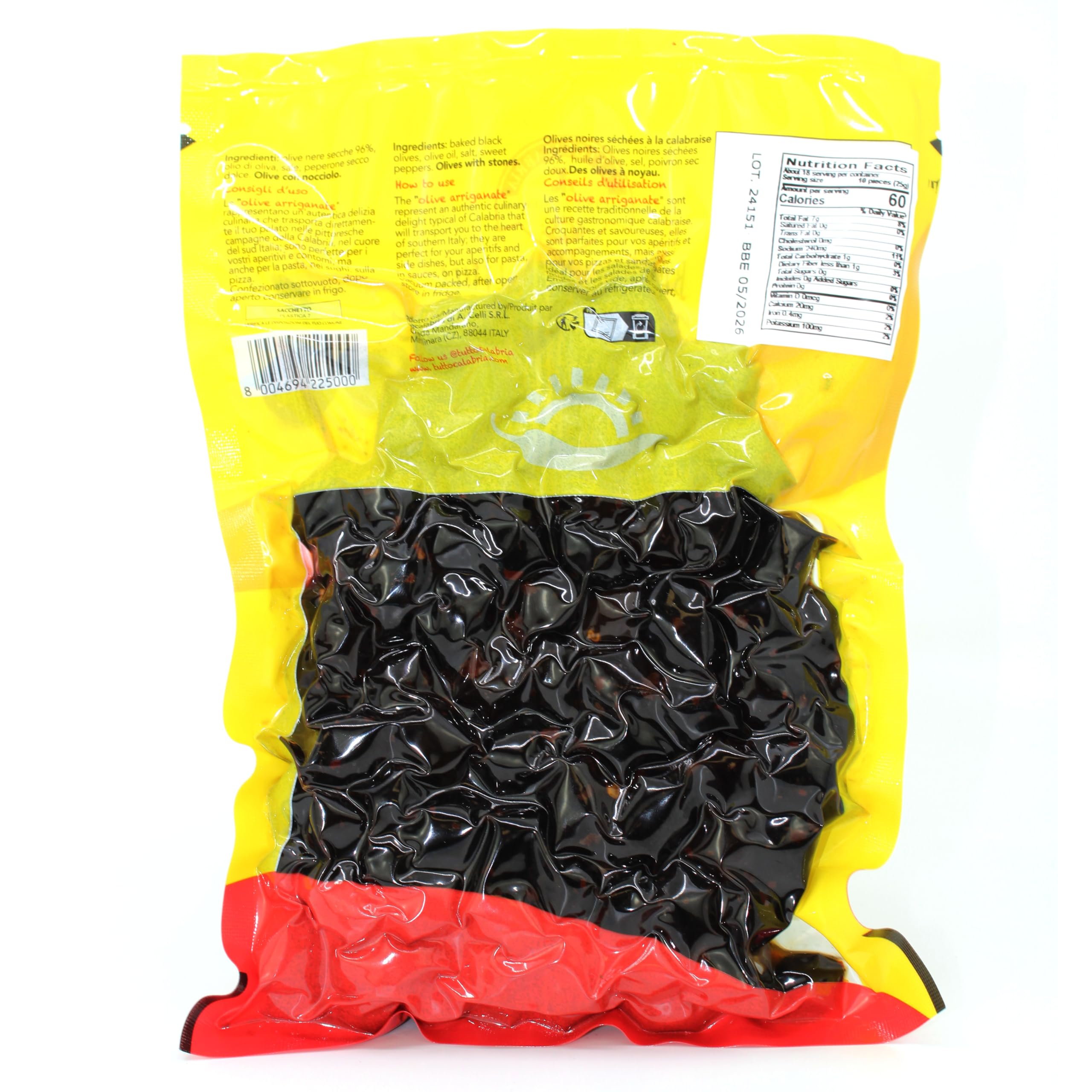 TUTTO CALABRIA Baked Oven Roasted Black Olives with Pits, Semi Dried Black Olives, 460g (16.22oz) - Authentic Italian Calabrian Olives al Forno, Handmade in Calabria | Perfect for Charcuterie Boards, Salads & Mediterranean Recipes