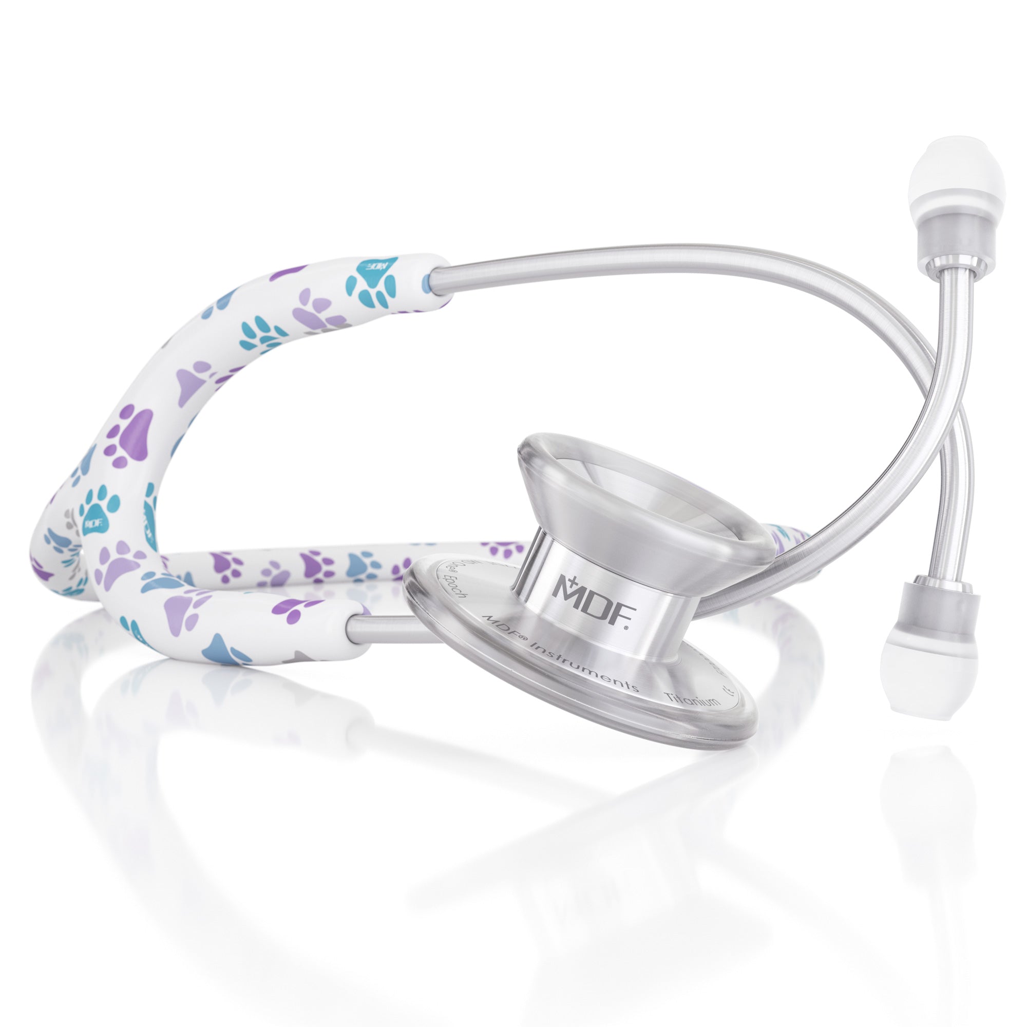 MD One® Epoch® Titanium Adult Stethoscope with Paw Print Design - Premium Medical Equipment for Doctors, Nurses & Veterinary Use - Ideal for Clinical Exams, Patient Monitoring & Animal Care